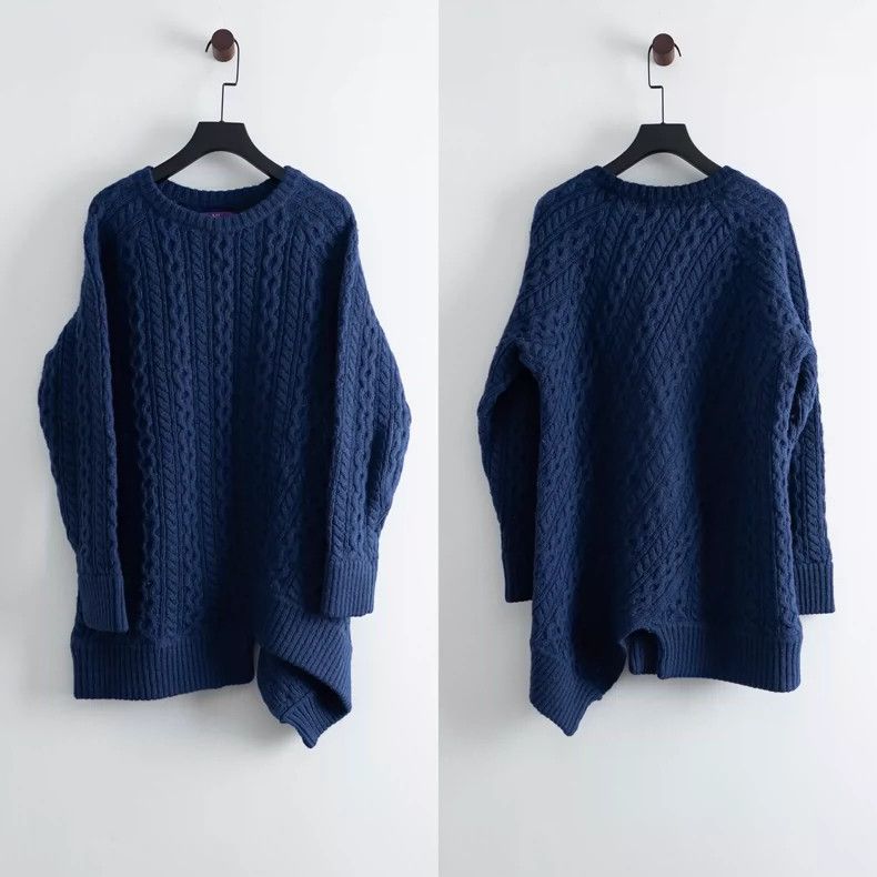 Yohji Yamamoto Yohji Yamamoto Sapphire Blue Long Twisted Aran Sweater 2501 Size US M / EU 48-50 / 2 - 1 Thumbnail