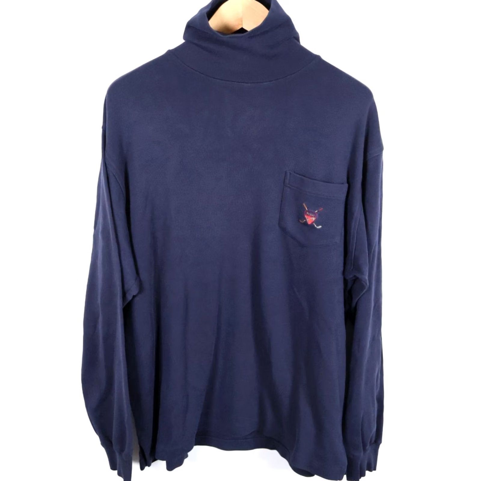 Polo Ralph Lauren VINTAGE Polo Ralph Lauren Sweatshirt Shirt Mens Large Dark Blue Crest Oversized Turtleneck Pullover Size US L / EU 52-54 / 3 - 2 Thumbnail