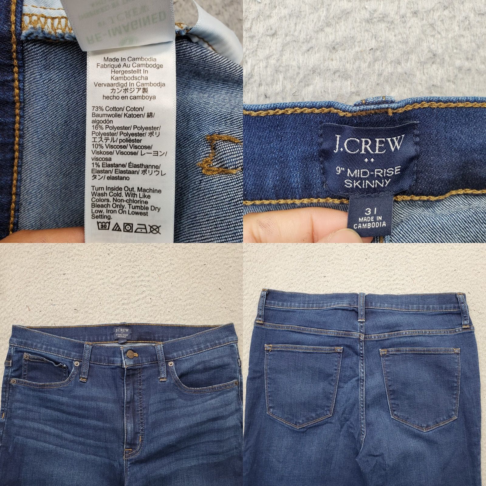 J.Crew J.CREW Women 31 Blue Denim Stretch Mid-Rise 9" Skinny Jeans - Boho Faded Whiskered Size 24" / US 00 / IT 34 - 8 Thumbnail