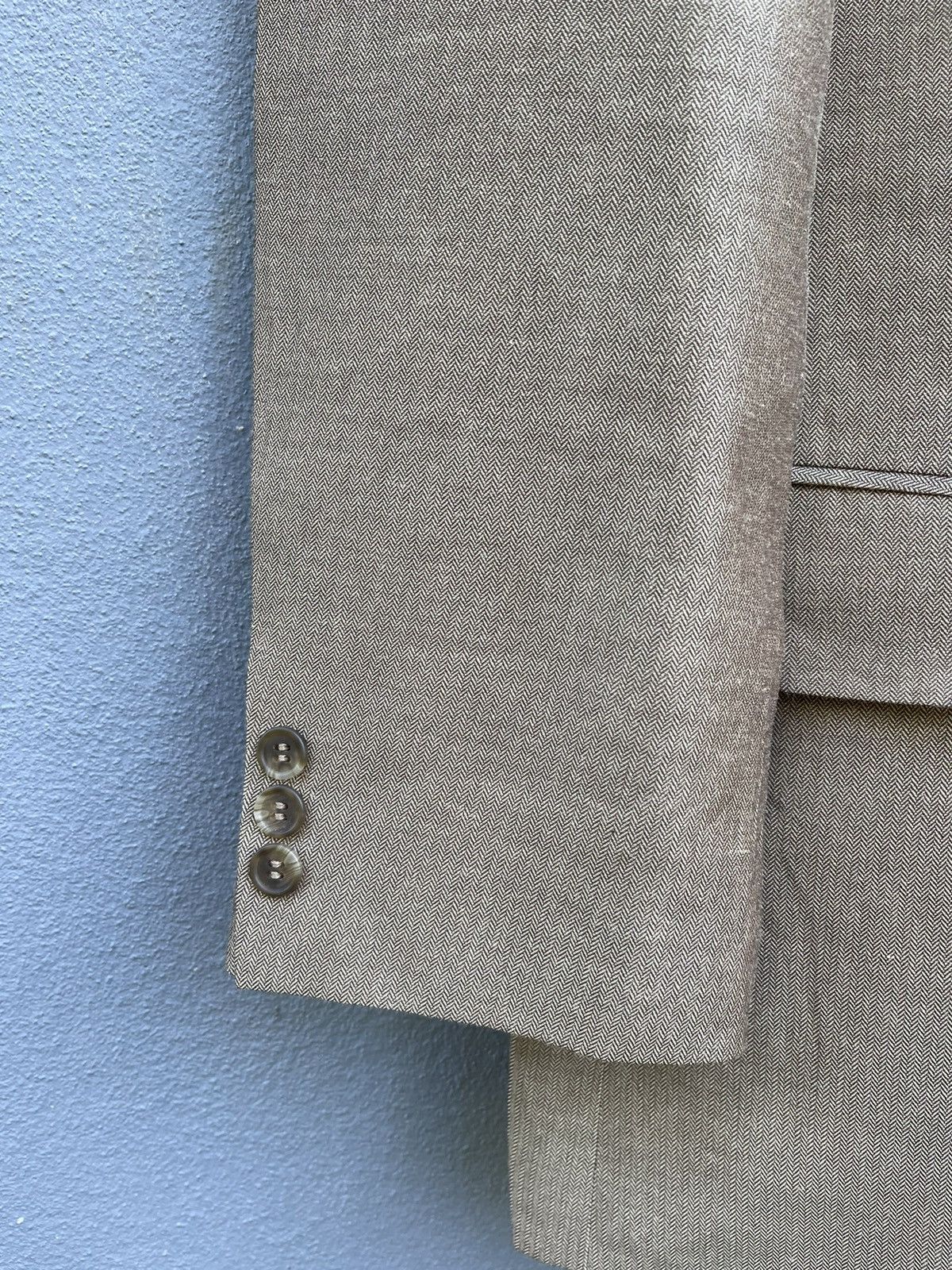 Designer Vintage Kansai Yamamoto SISSY Beige Herringbone Blazer Size 42L - 6 Thumbnail