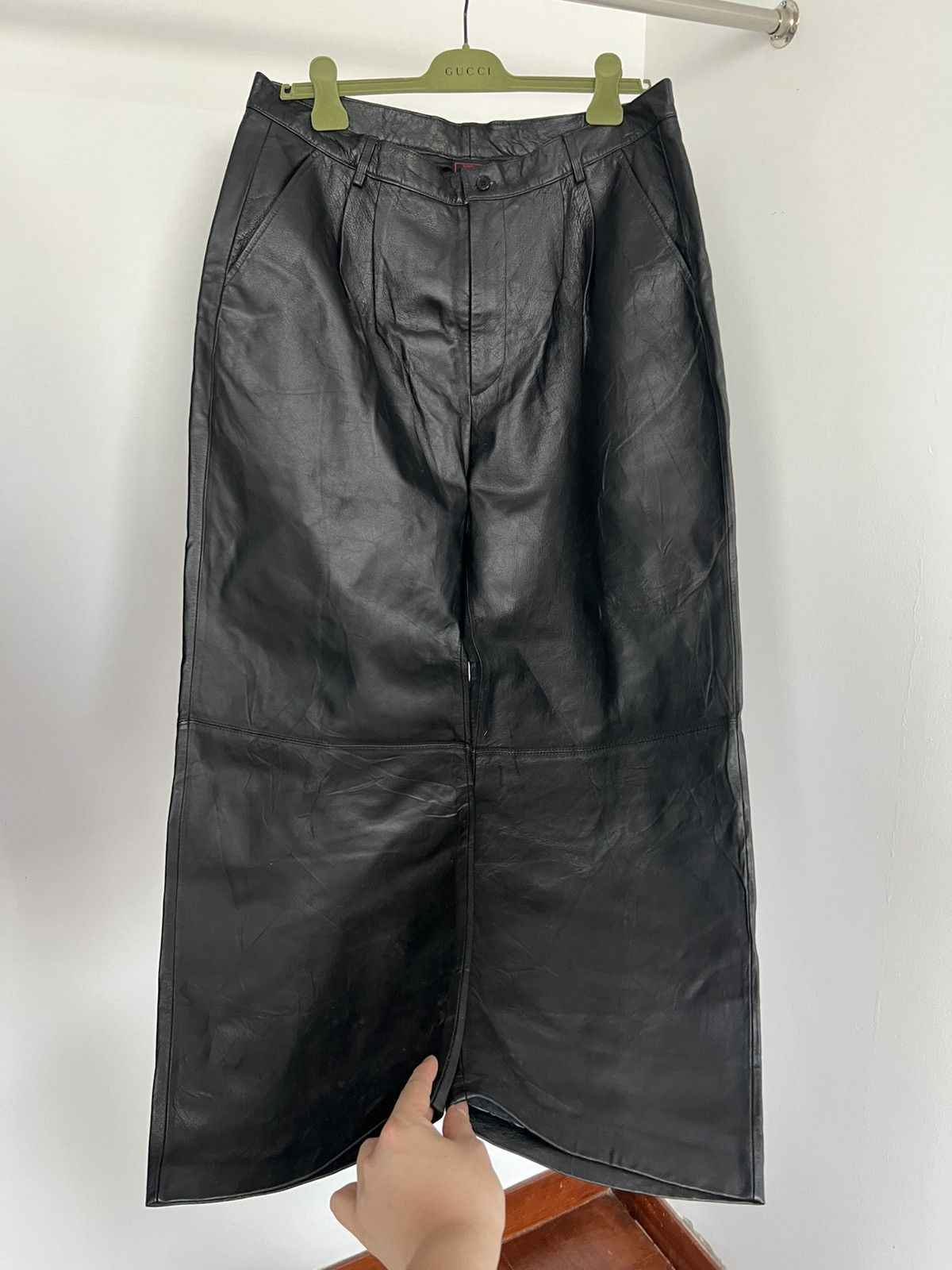 image of Jean Paul Gaultier x Vintage Wide Leg Flare Leather Pants in Black, Men's (Size 33)