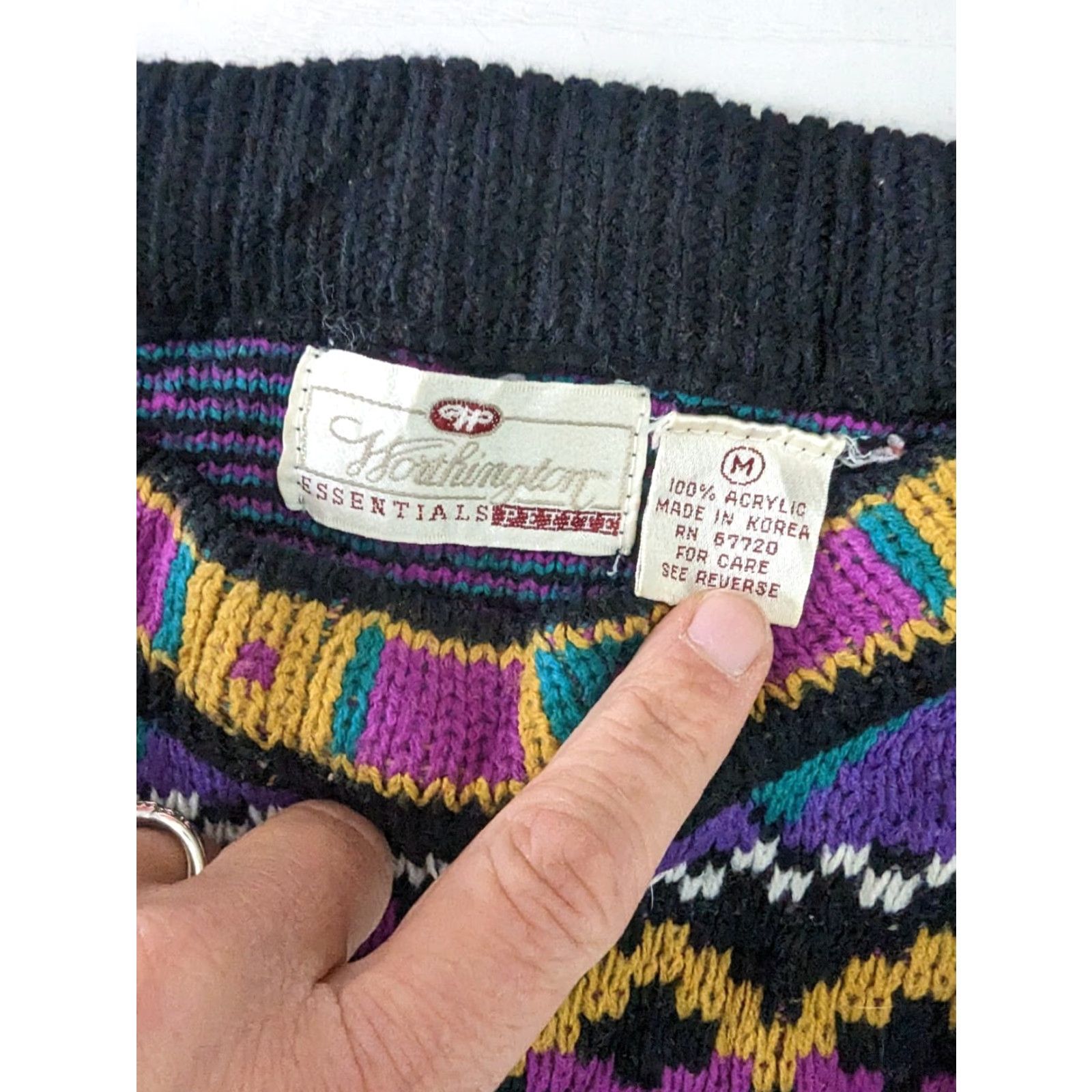 Worthington VTG 90s Nordic Ski Sweater Fair Isle Black Purple Mock Neck Women's Size M S11 Size M / US 6-8 / IT 42-44 - 4 Thumbnail