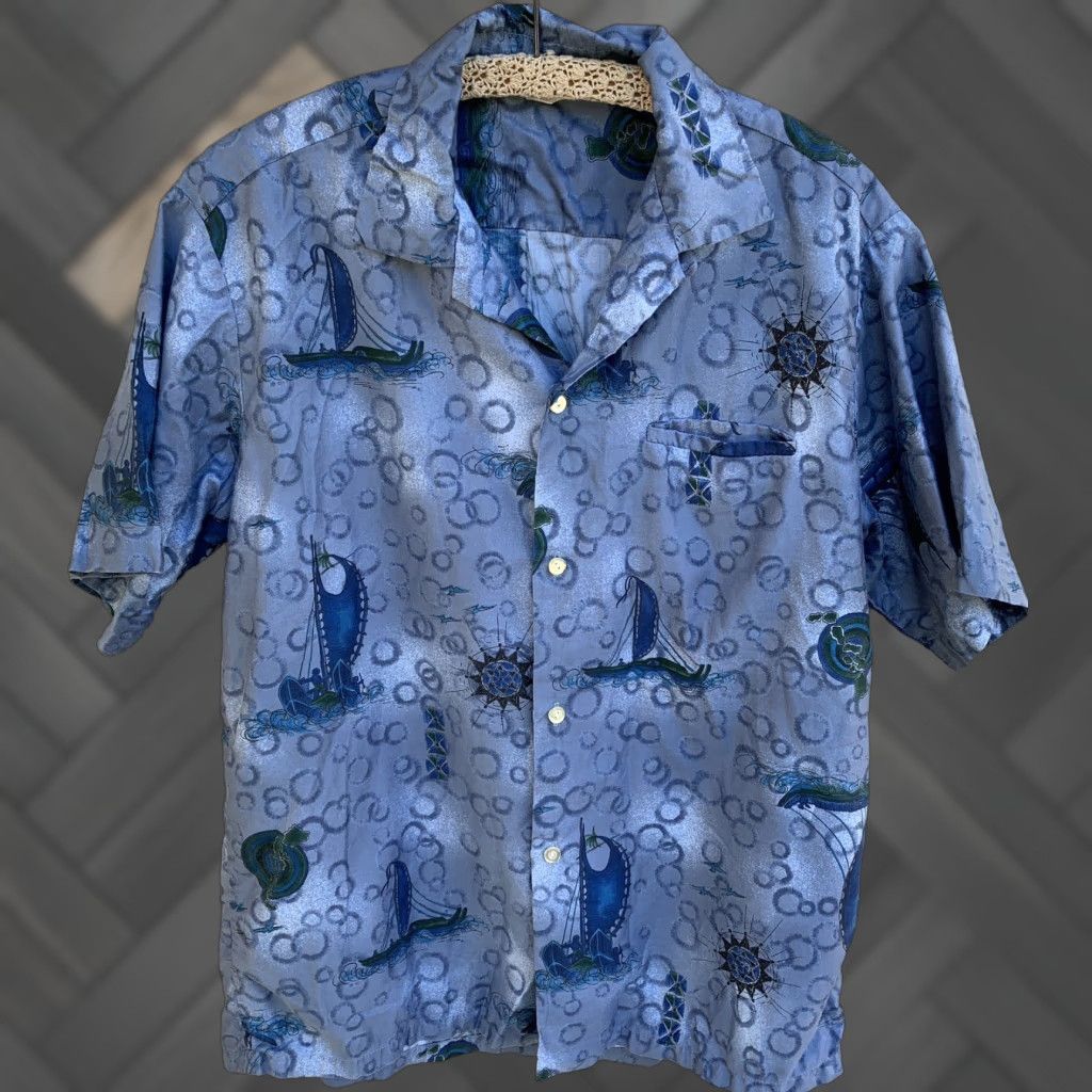 ALOHAS VINTAGE Tropicana Hawaiian Shirt Short Sleeve L Blue Loop Collar Aloha Tiki Made In Honolulu Hawaii Tropicana Look: Sportswear/Beach Size US L / EU 52-54 / 3 - 1 Thumbnail