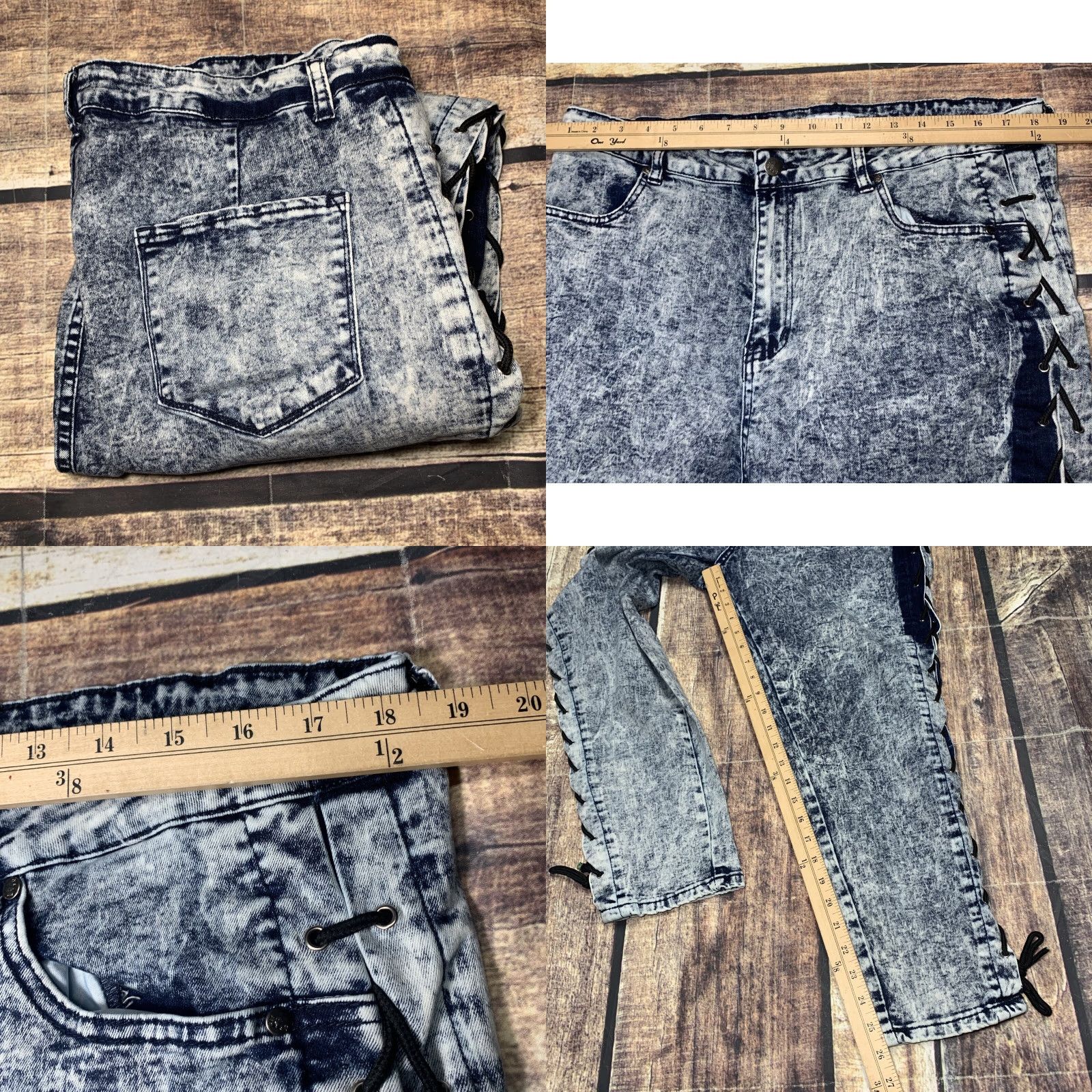 Vintage Between Us Womens Jeans Size 20 Stretch Rope Tie Legs 39 x 26 Acid Wash Blue Denim Size 42" / US 20 - 8 Thumbnail