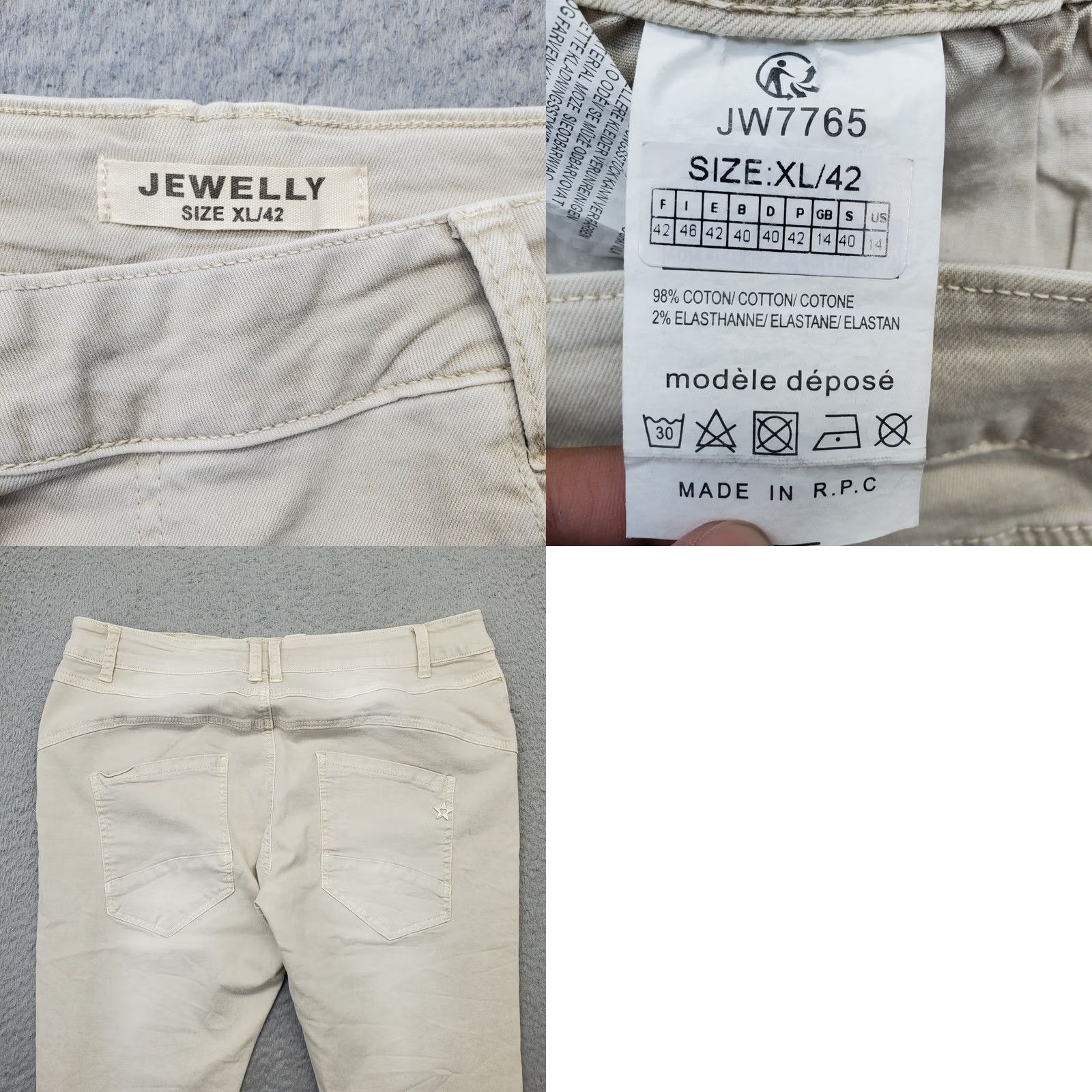 Denime Jewelly Jeans Womens XL/42 Tan Denim Stretch Boho Straight Leg Button Fly JW7765 Jeans Size 40" / US 18 - 8 Thumbnail