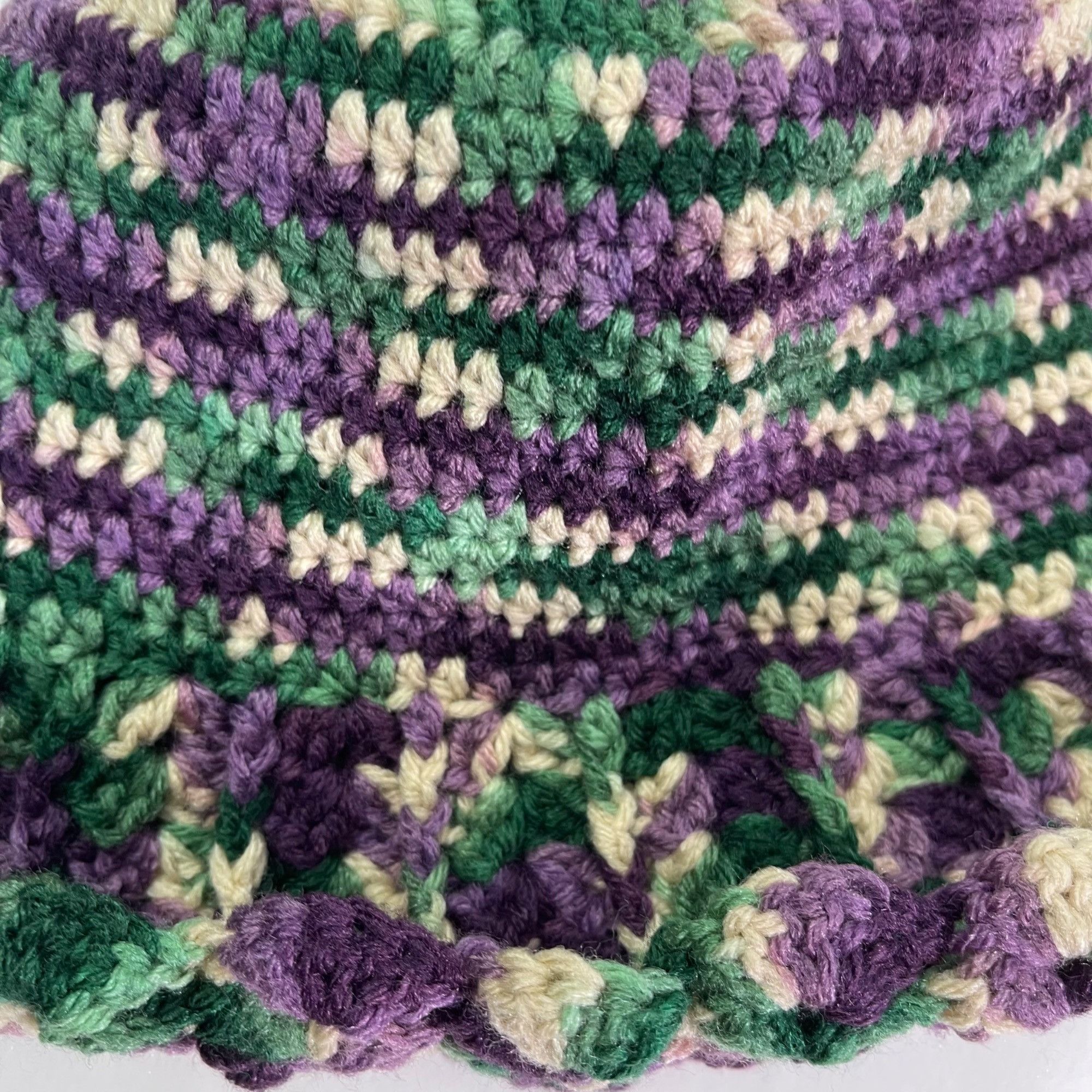 Handmade Crochet Bucket Hat Retro Cloche Style Purple Green Beige Han Size ONE SIZE - 2 Thumbnail