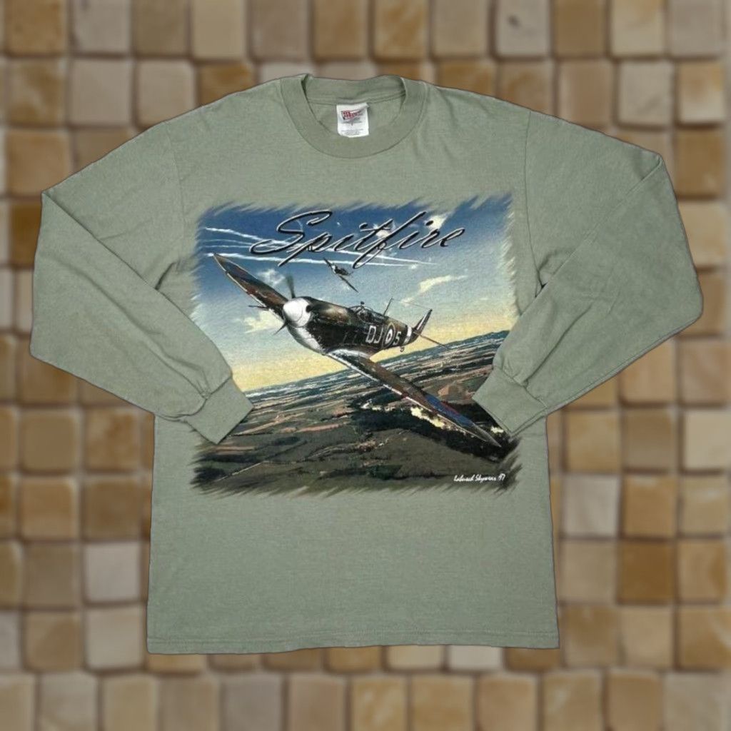 Hanes VINTAGE Hanes Beefy (1997) Alberta Aviation Museum “Spitfire” Long Sleeve T-Shirt Medium Green Mens Shirt Size US M / EU 48-50 / 2 - 1 Thumbnail
