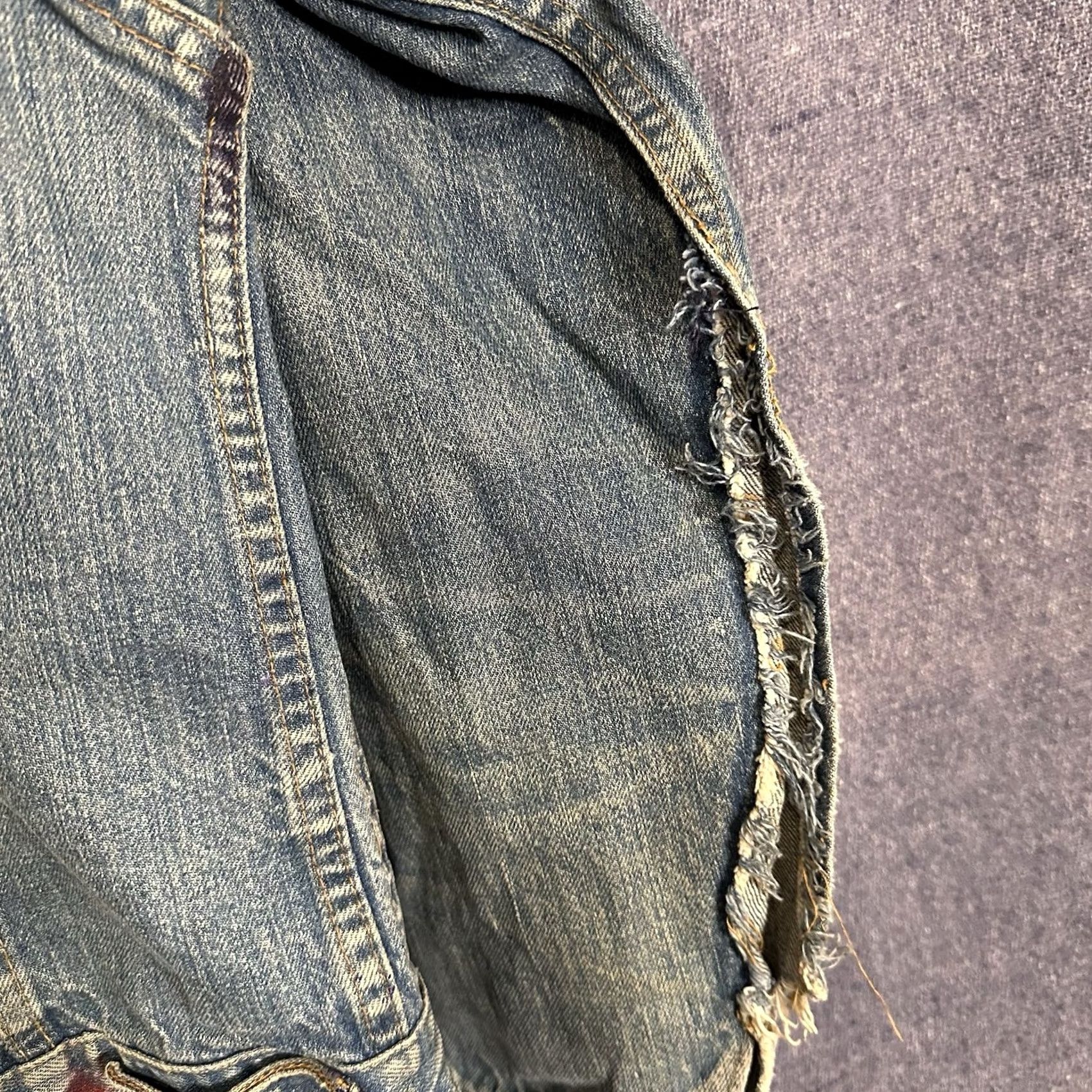 Vintage Vtg Ely Cattleman Denim Jacket M Blue Hand Painted Distressed 60/70s Pleated Look Hippy Womens Jacket Size M / US 6-8 / IT 42-44 - 7 Thumbnail