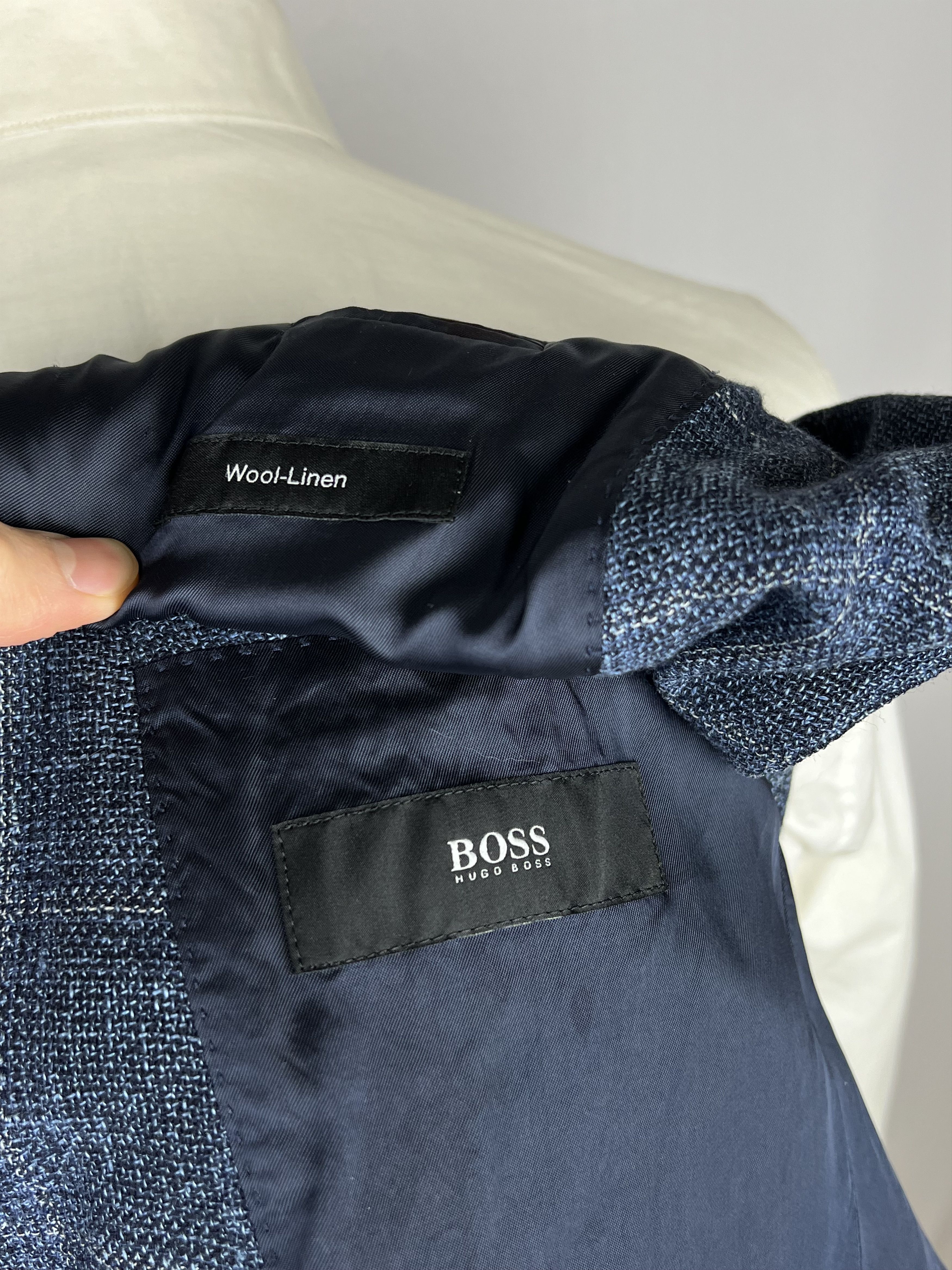 Hugo Boss Navy Windowpane Check Wool\Linen Sport Coat Size 40R - 9 Thumbnail