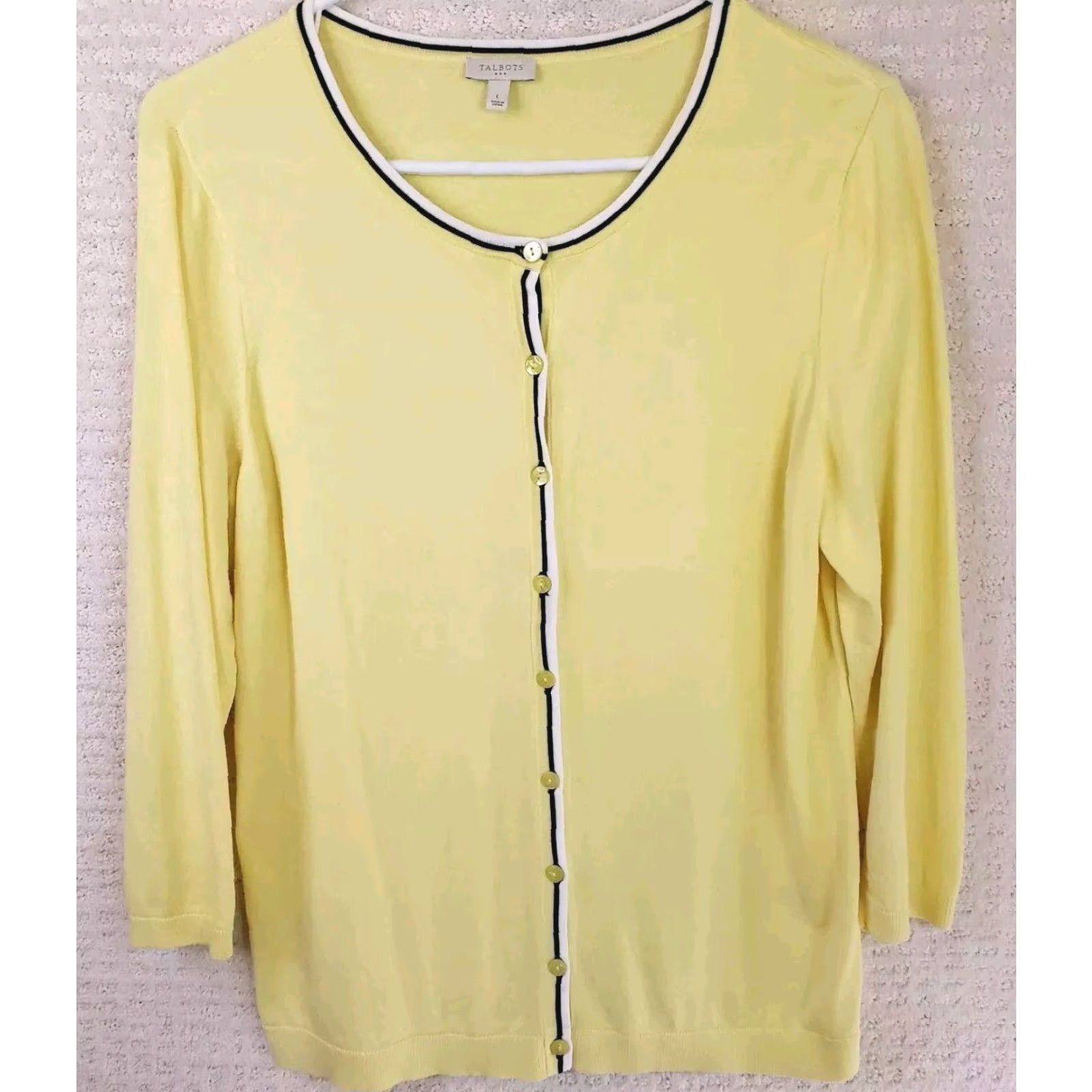 Talbots VINTAGE Talbots Women's L Yellow Cardigan Sweater 3/4 Sleeve Button Front Pima Cotton Size L / US 10 / IT 46 - 2 Thumbnail