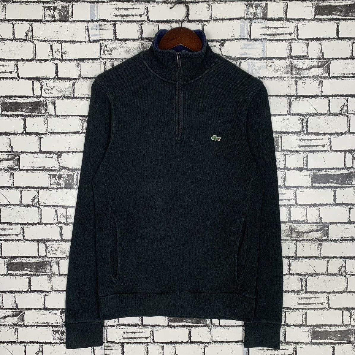image of Luxury Sport Fashion French Company Lacoste Hulfzip Pullover in Black, Women's (Size Small)