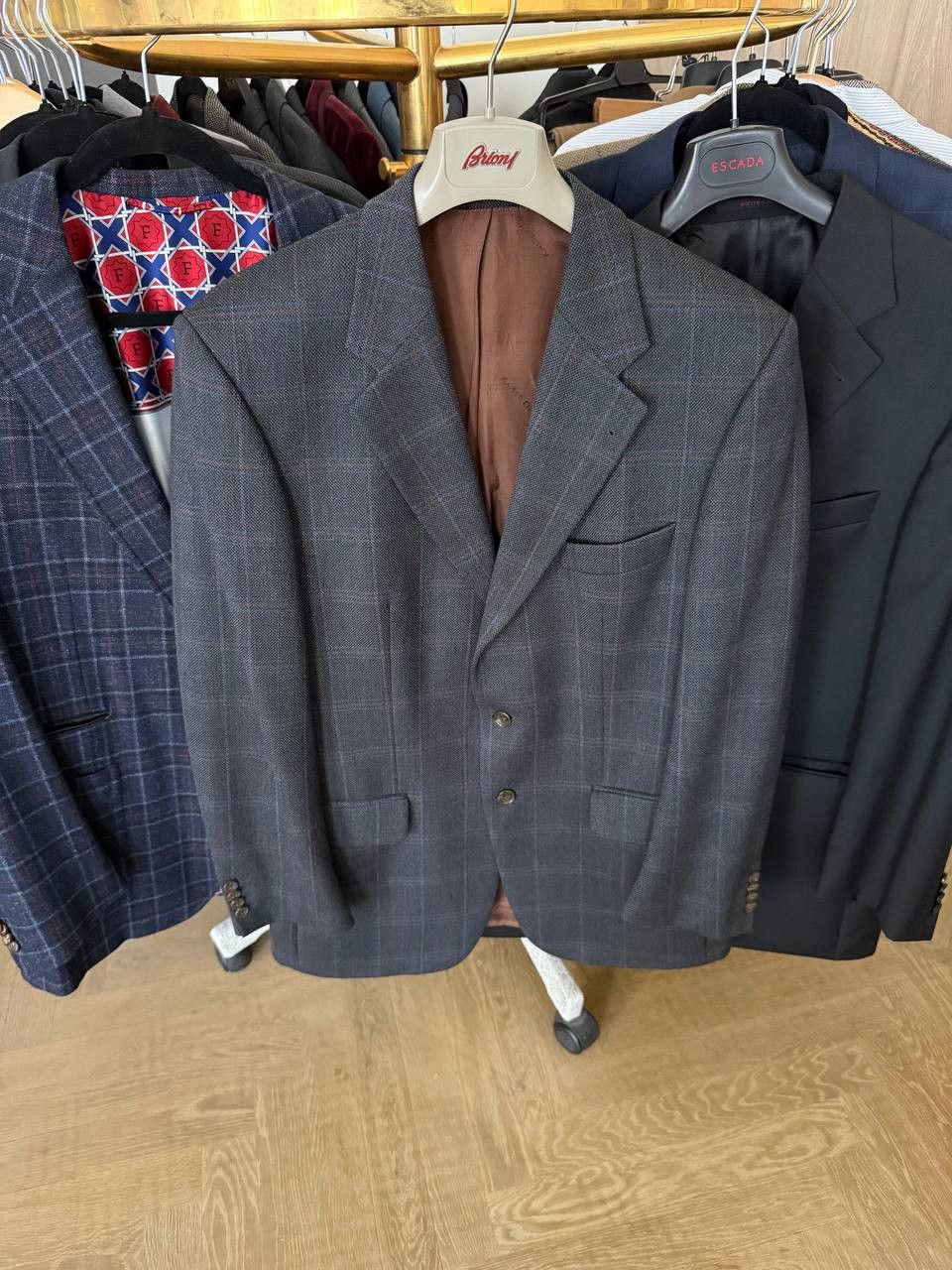 Other Grey Check Wool Blazer by KAISER Design Size 44L - 2 Thumbnail