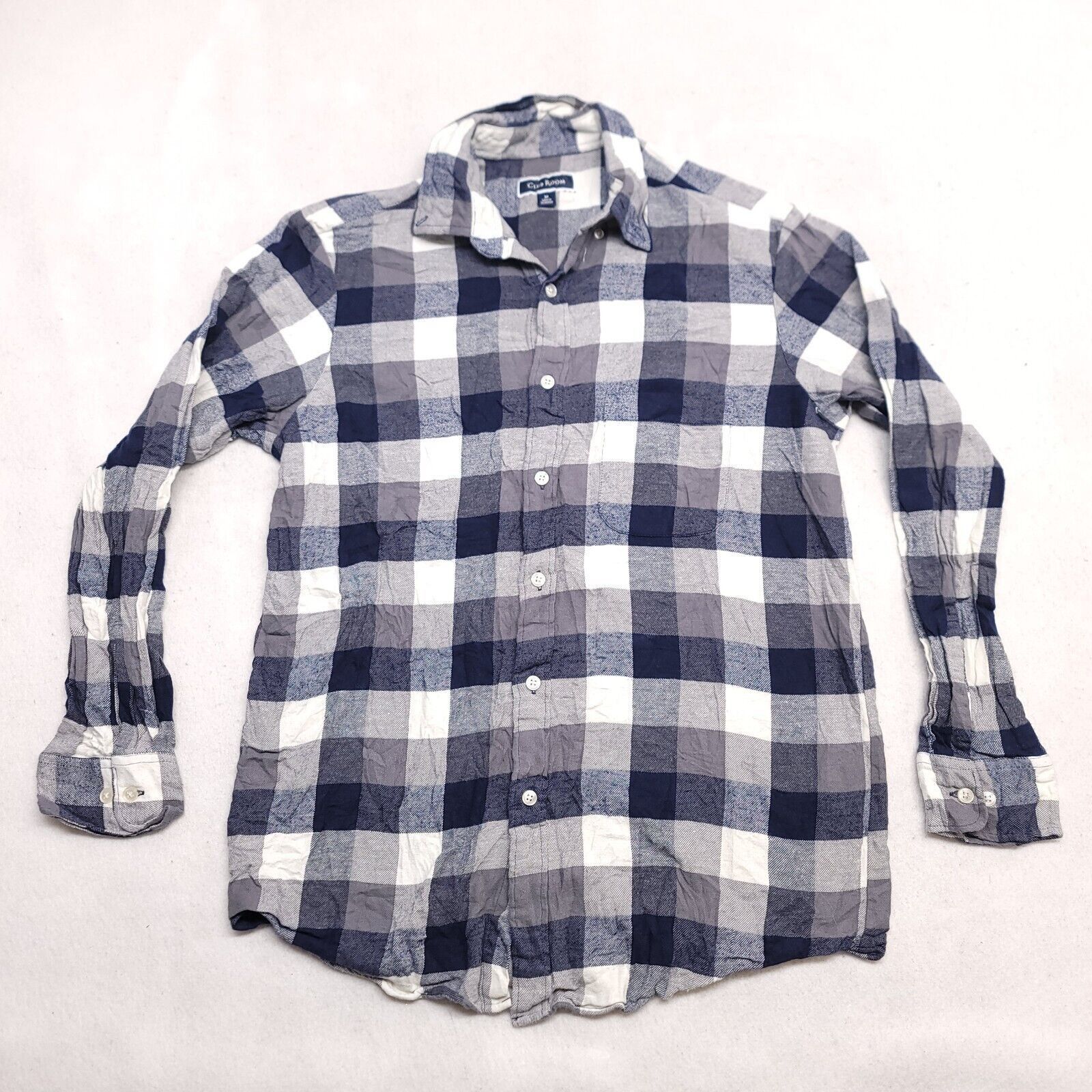 Club Room Club Room GIngham Flannel Shirt Mens Size M Blue Gray Size US M / EU 48-50 / 2 - 2 Thumbnail