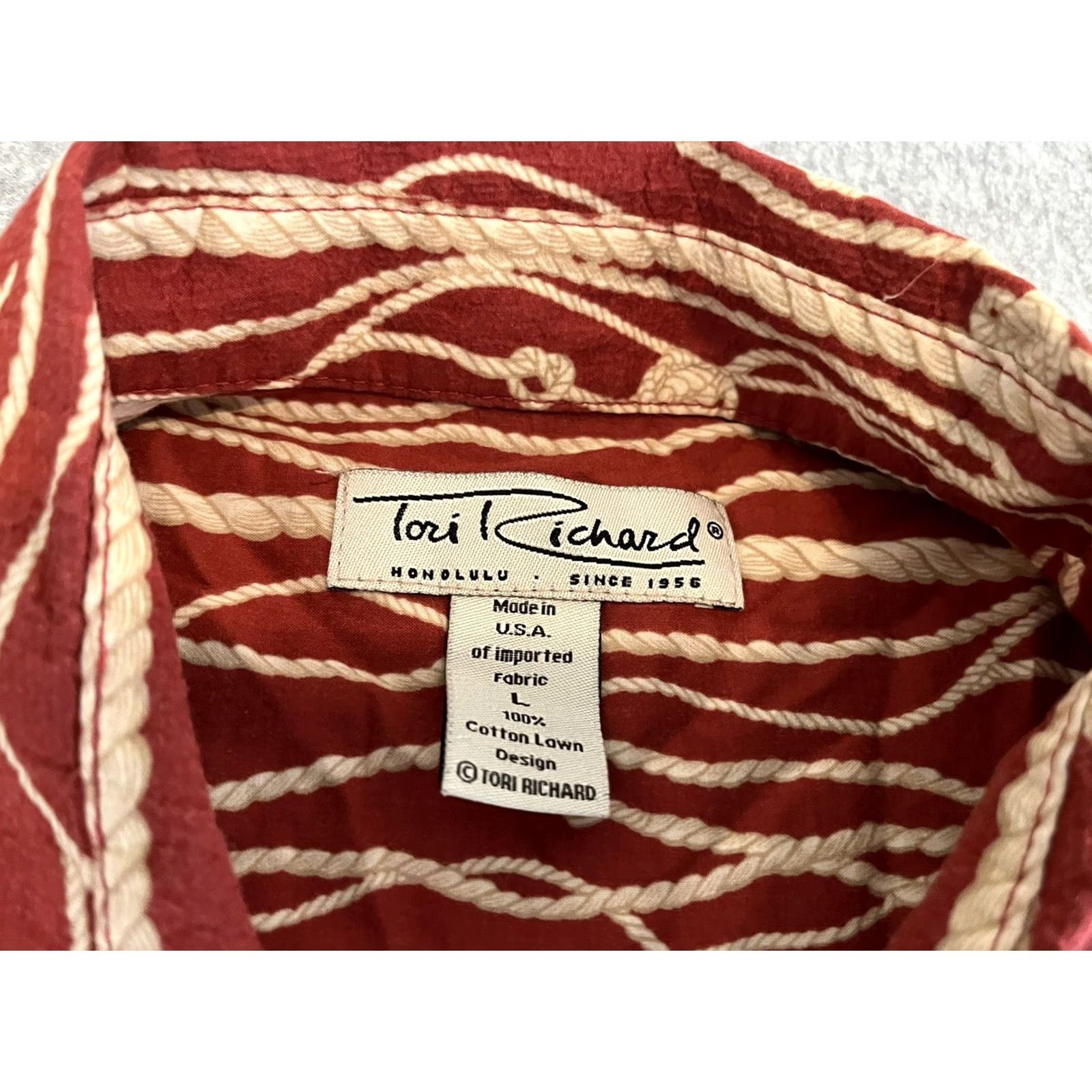 Tori Richard Tori Richard Short Sleeve Button-Up Shirt Mens L Multicolor Hawaiian Cotton Knot a Rope Print Made in USA Size US L / EU 52-54 / 3 - 2 Thumbnail
