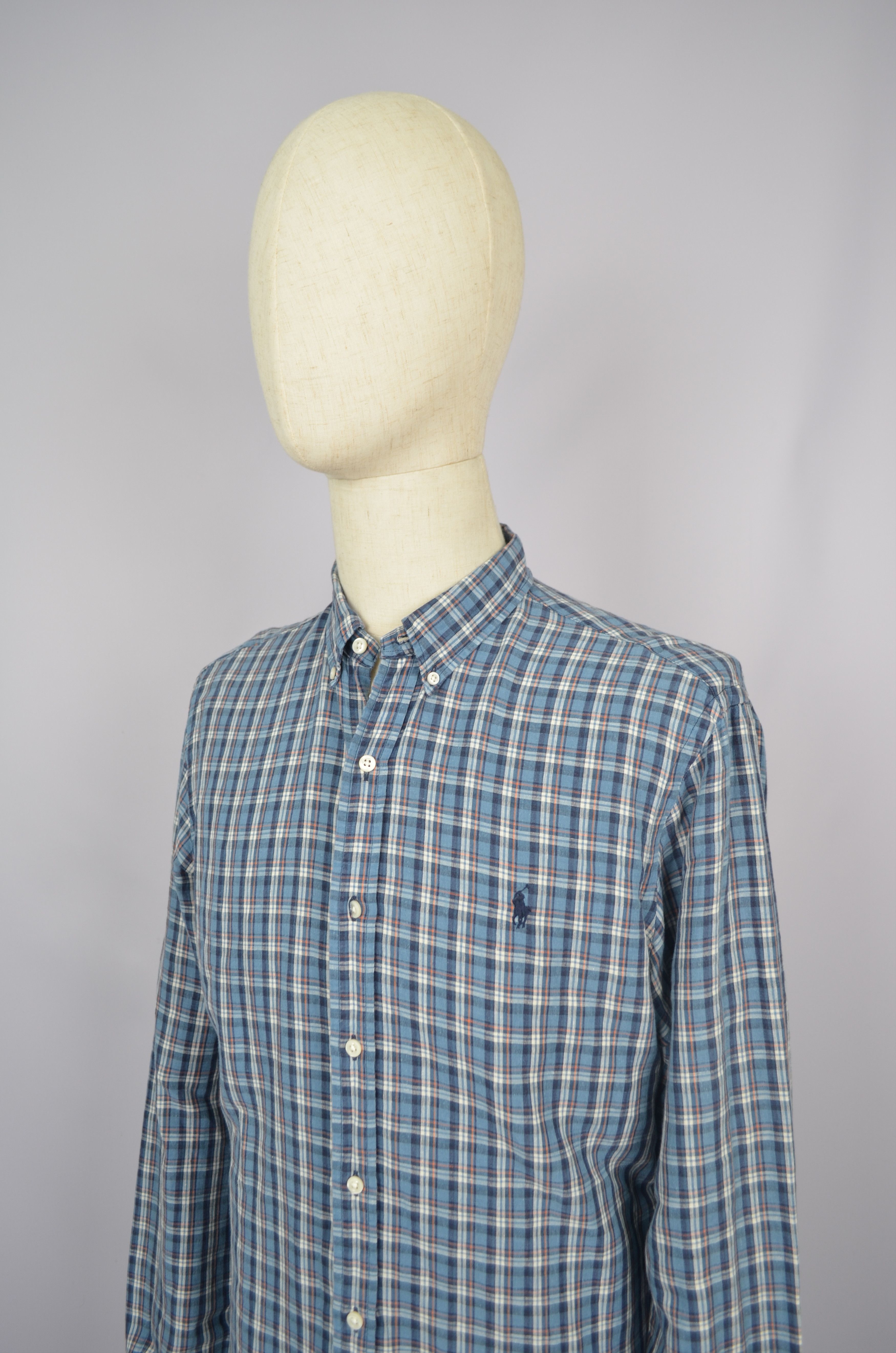 Designer × Polo Ralph Lauren Polo Ralph Lauren Check Blue White Linen\Cotton Slim Shirt Size US L / EU 52-54 / 3 - 2 Thumbnail