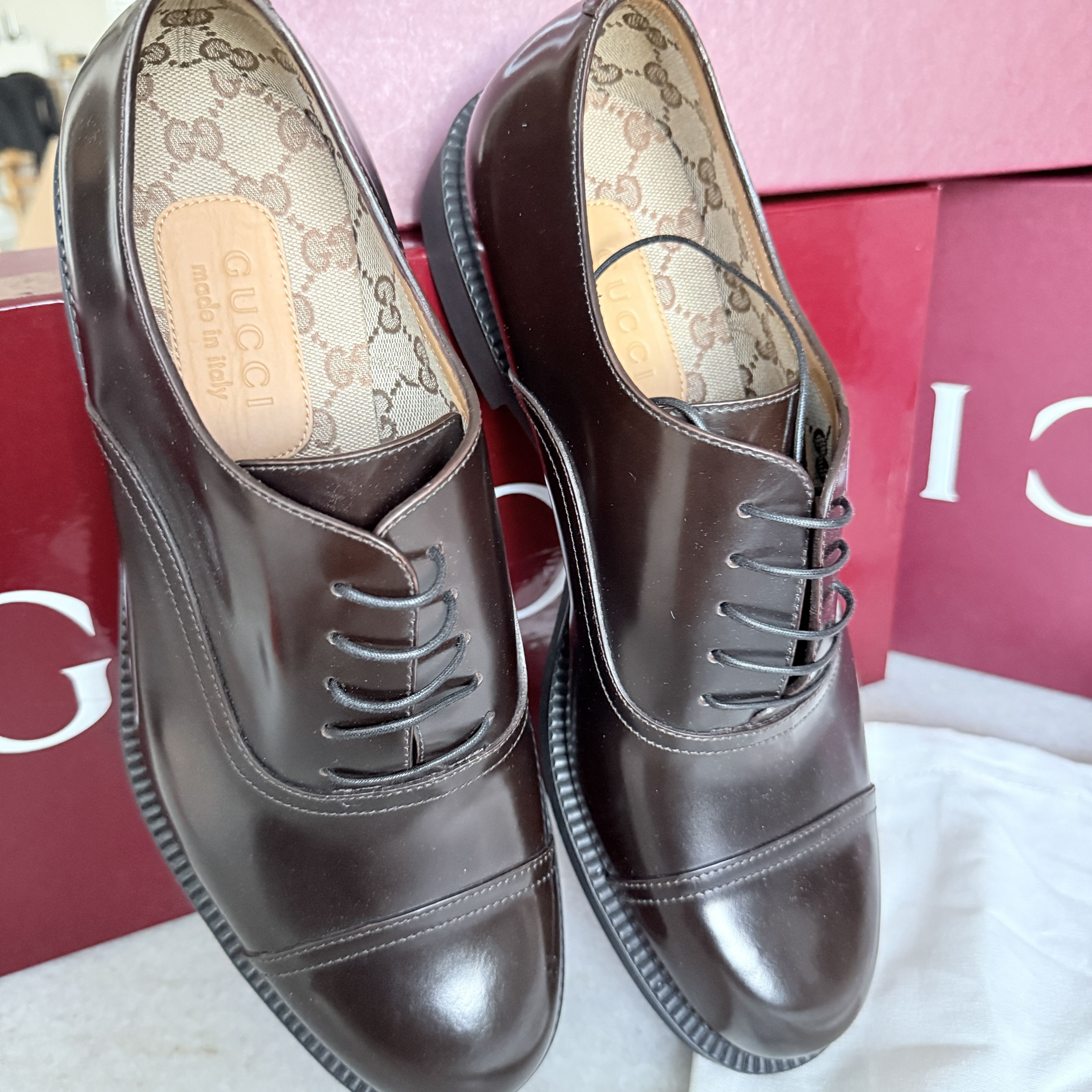 Gucci Gucci 812153 Mens Tempe Cap-Toe Brown Leather Oxford Shoes Size US 8.5 / EU 41-42 - 5 Thumbnail
