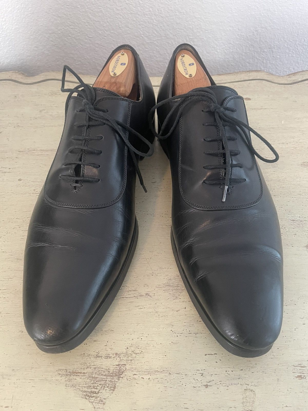 Gucci Plain Toe Leather Oxfords Shoes in Black, Men's (Size 9)