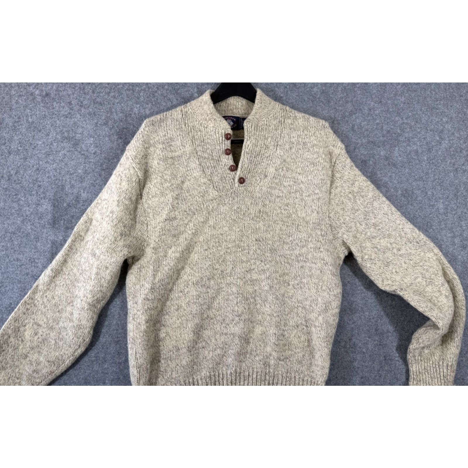CO VINTAGE Aspetuck Trading Co Wool Sweater Mens Large Beige Pullover Henley Long Sleeve Size US L / EU 52-54 / 3 - 2 Thumbnail