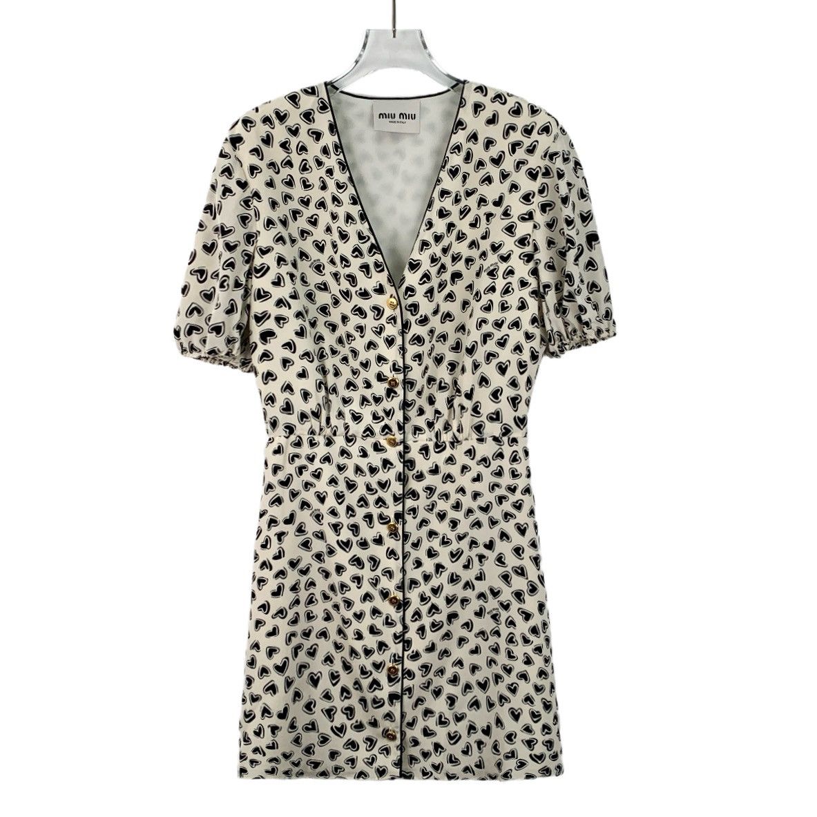 Miu Miu Miu Miu Full Heart Print V-neck Short-sleeve Dress K26WX Size XS / US 0-2 / IT 36-38 - 1 Thumbnail