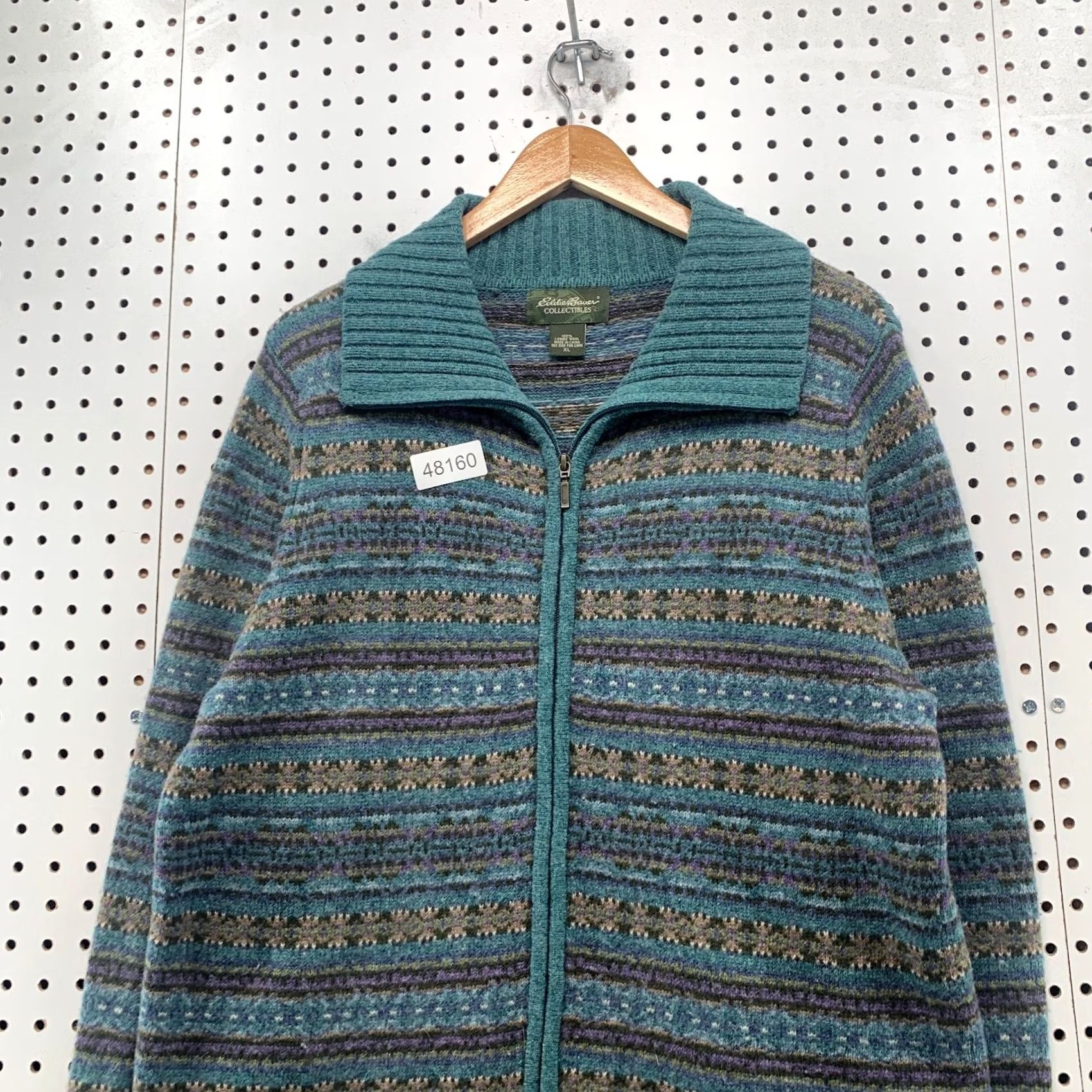 Eddie Bauer Eddie Bauer Wool Cardigan Sweater Womens XL Teal Collectibles Fair Isle Collar Vintage Size XL / US 12-14 / IT 48-50 - 4 Thumbnail
