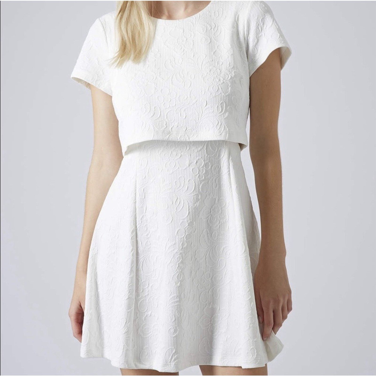 Other Hem & Thread White Jacquard Textured Fit & Flare Dress Small Size S / US 4 / IT 40 - 12 Thumbnail