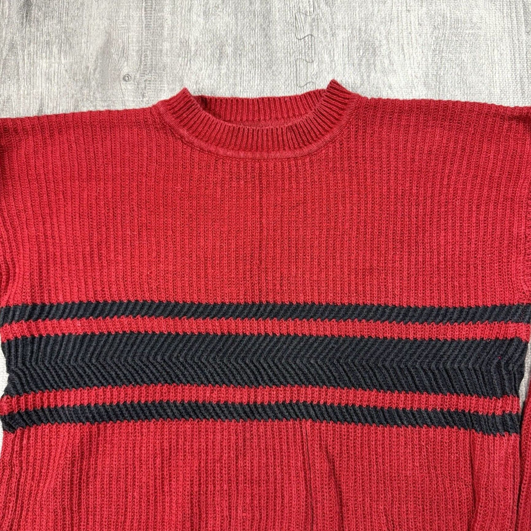 Vintage VINTAGE 80s 90s Red Striped Cotton Crew Neck Sweater Mens Large Preppy Nautical Size US L / EU 52-54 / 3 - 2 Thumbnail