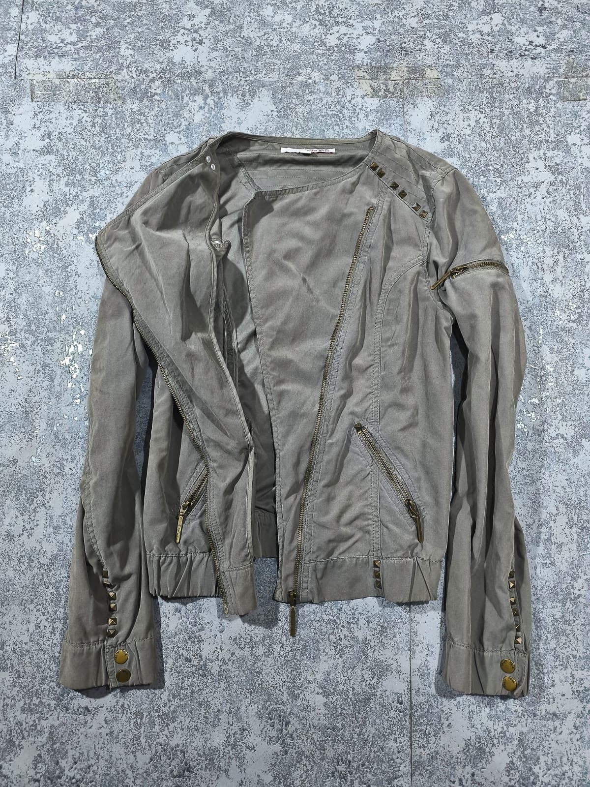 Other Studded Asymmetrical Zip Khaki Grunge Jacket Size S / US 4 / IT 40 - 3 Thumbnail