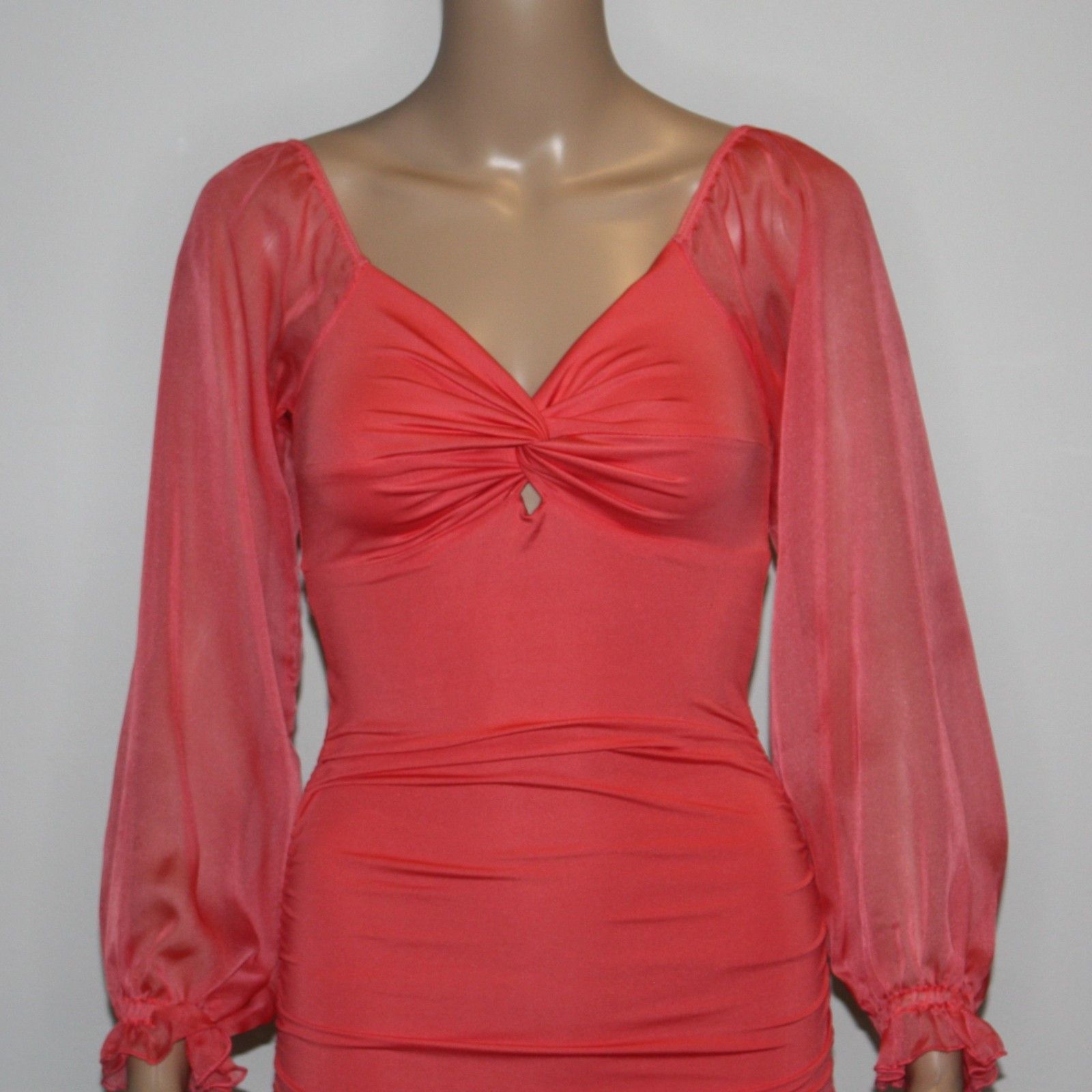 Other Lucy in the Sky Denise Chiffon Sheer Sleeve Dress in Coral Size XS / US 0-2 / IT 36-38 - 3 Thumbnail