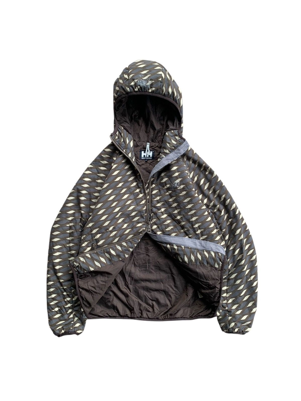 Helly Hansen Vintage Patterned Hooded Puffer Jacket Cream Geometric Print Size US M / EU 48-50 / 2 - 2 Thumbnail