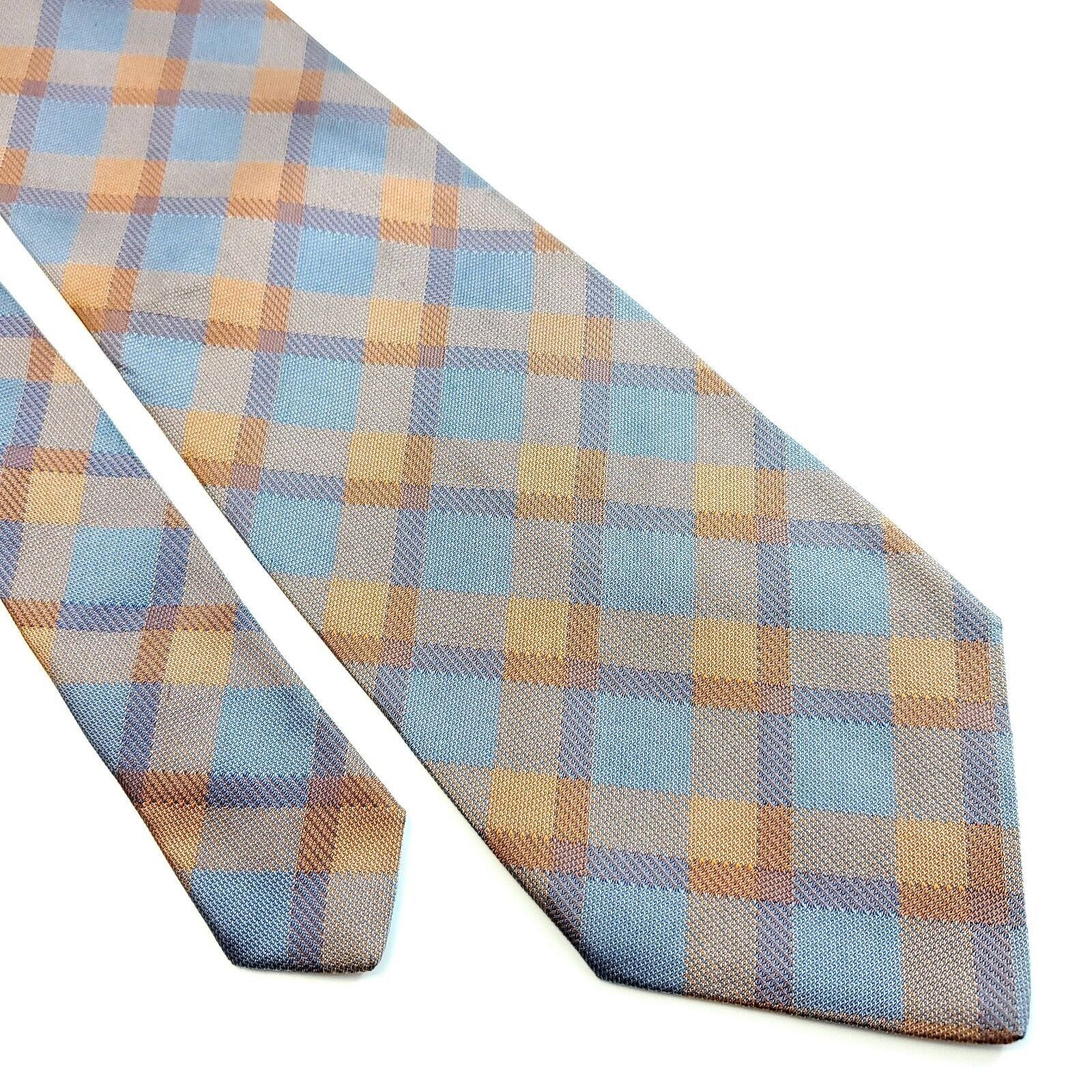 Designer Anselmo Dionisio Orange Blue Plaid Woven Wide Silk Tie Size ONE SIZE - 1 Thumbnail