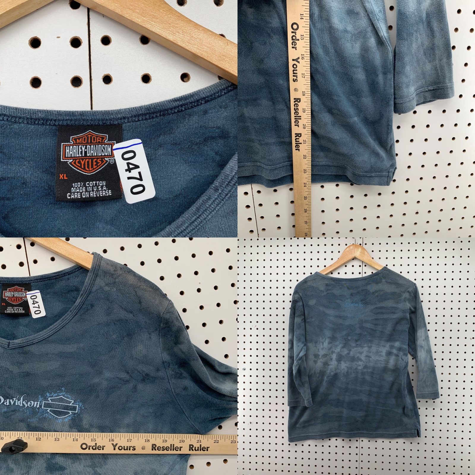 Harley Davidson VINTAGE Harley-Davidson XL Womens Top Blue Acid Wash Long Sleeve USA 21x24 Size XL / US 12-14 / IT 48-50 - 8 Thumbnail