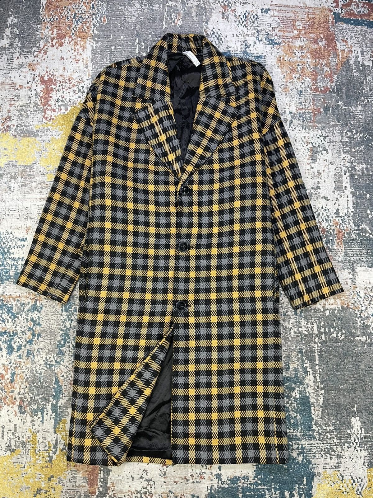 Zara Zara Man Mustard Black Plaid Long Coat Size US M / EU 48-50 / 2 - 3 Thumbnail