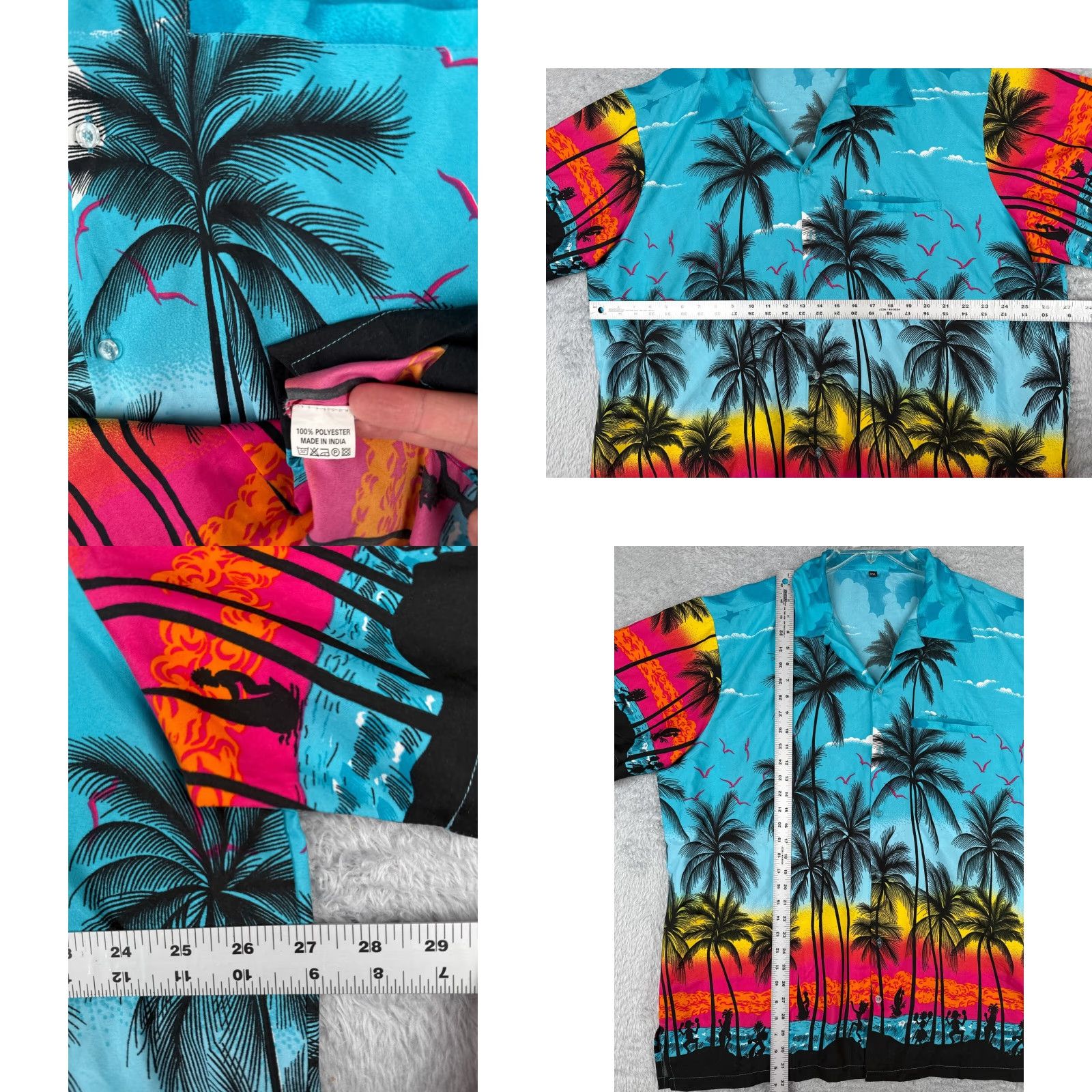 Vintage Hawaiian Shirt Mens 2XL XXL Blue Red Sunset Palm Beach Wind Surfer Button Up Size US XXL / EU 58 / 5 - 8 Thumbnail