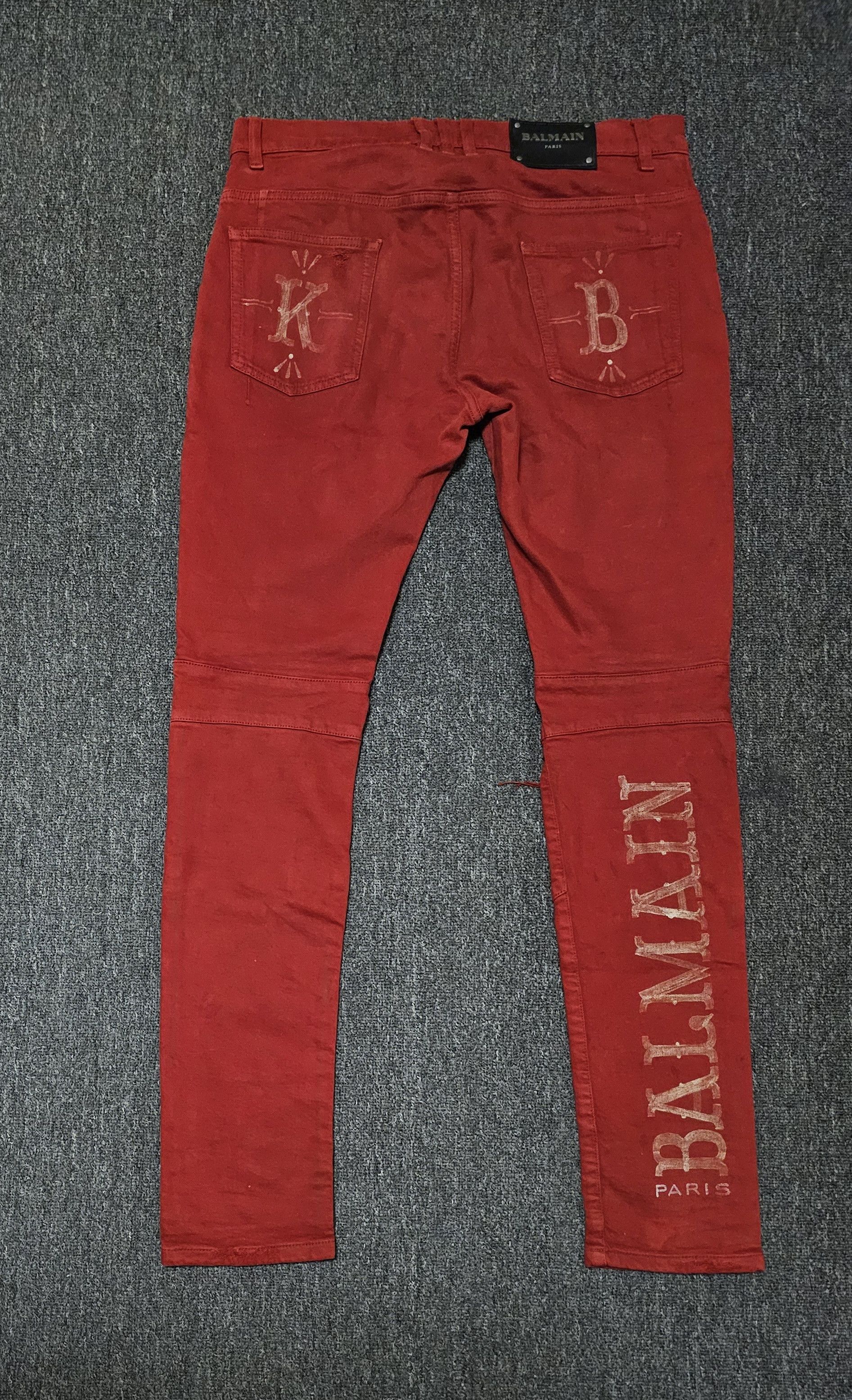 Balmain Blamin men's red biker ripped jeans size 33 Size US 33 - 3 Thumbnail