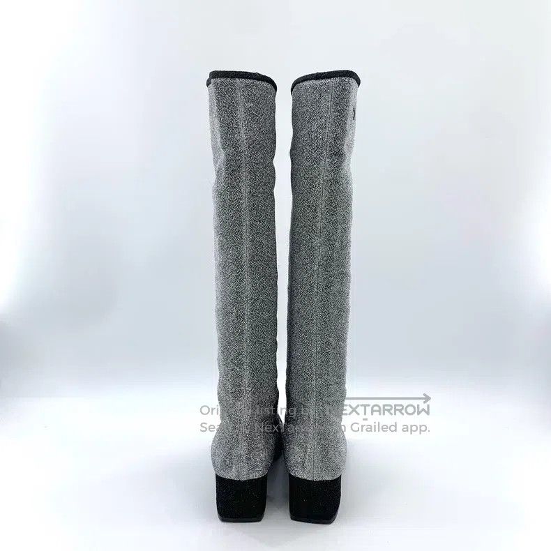 Chanel Chanel Silver-gray stitching sequin square toe thick heel Size US 7.5 / IT 37.5 - 4 Thumbnail