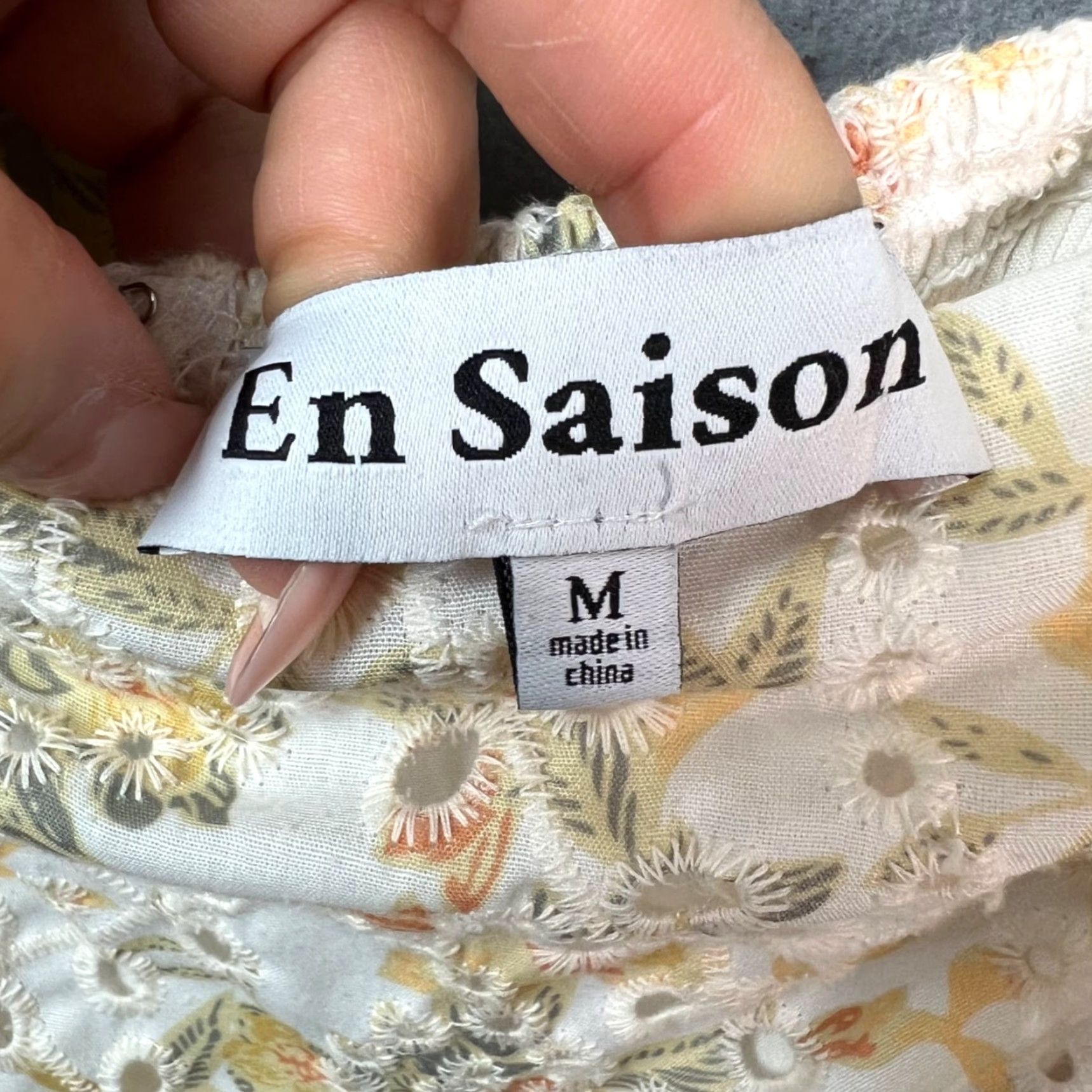 Vintage En Saison Womens Dress Midi En Saison Floral Eyelet Ruffle Yellow / White Puff Sleeve A-Line Maxi Casual Party/Cocktail Summer Spring Womens Medium Size M / US 6-8 / IT 42-44 - 3 Thumbnail