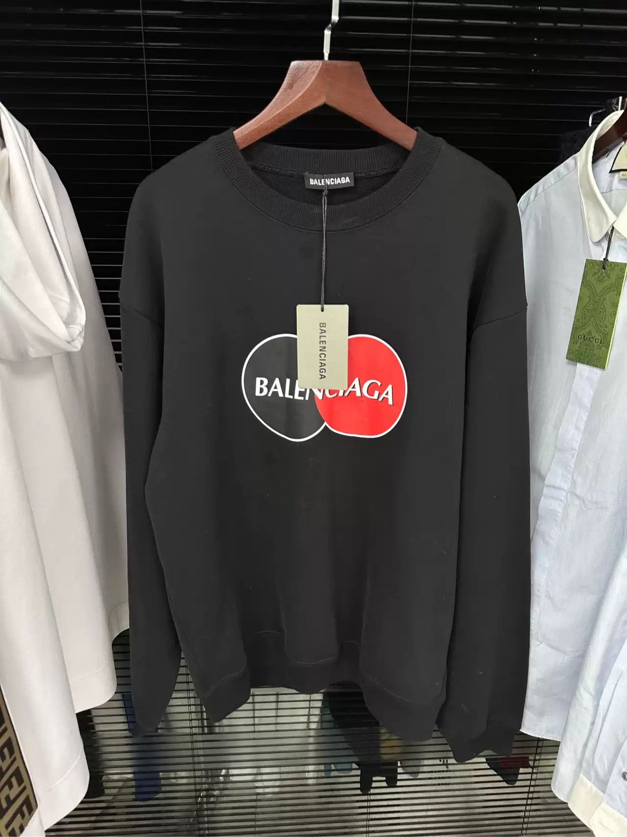 image of Balenciaga Mastercard Logo Letter Black Hoodie, Men's (Size Small)