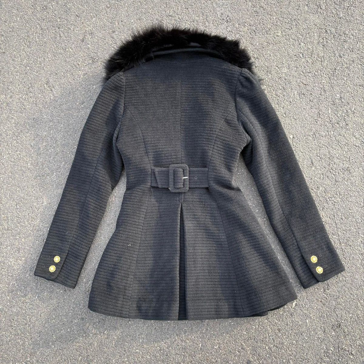 Japanese Brand Honey Bunch Black Wool Coat with Faux Fur Collar Y2K Size S / US 4 / IT 40 - 6 Thumbnail