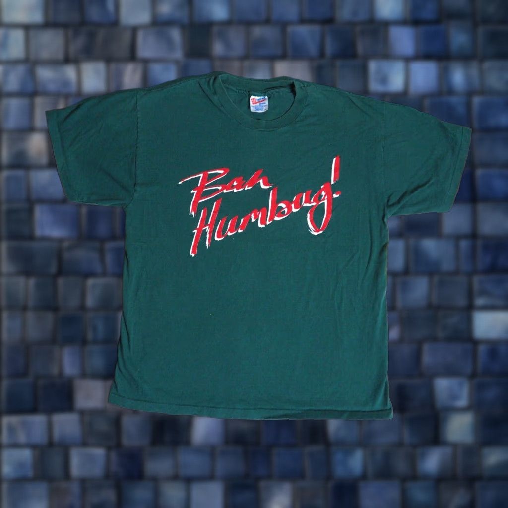 Hanes VINTAGE Hanes Tee 90s USA Green Christmas Holiday BAH HUMBUG XMas T-Shirt L Mens Size US L / EU 52-54 / 3 - 1 Thumbnail