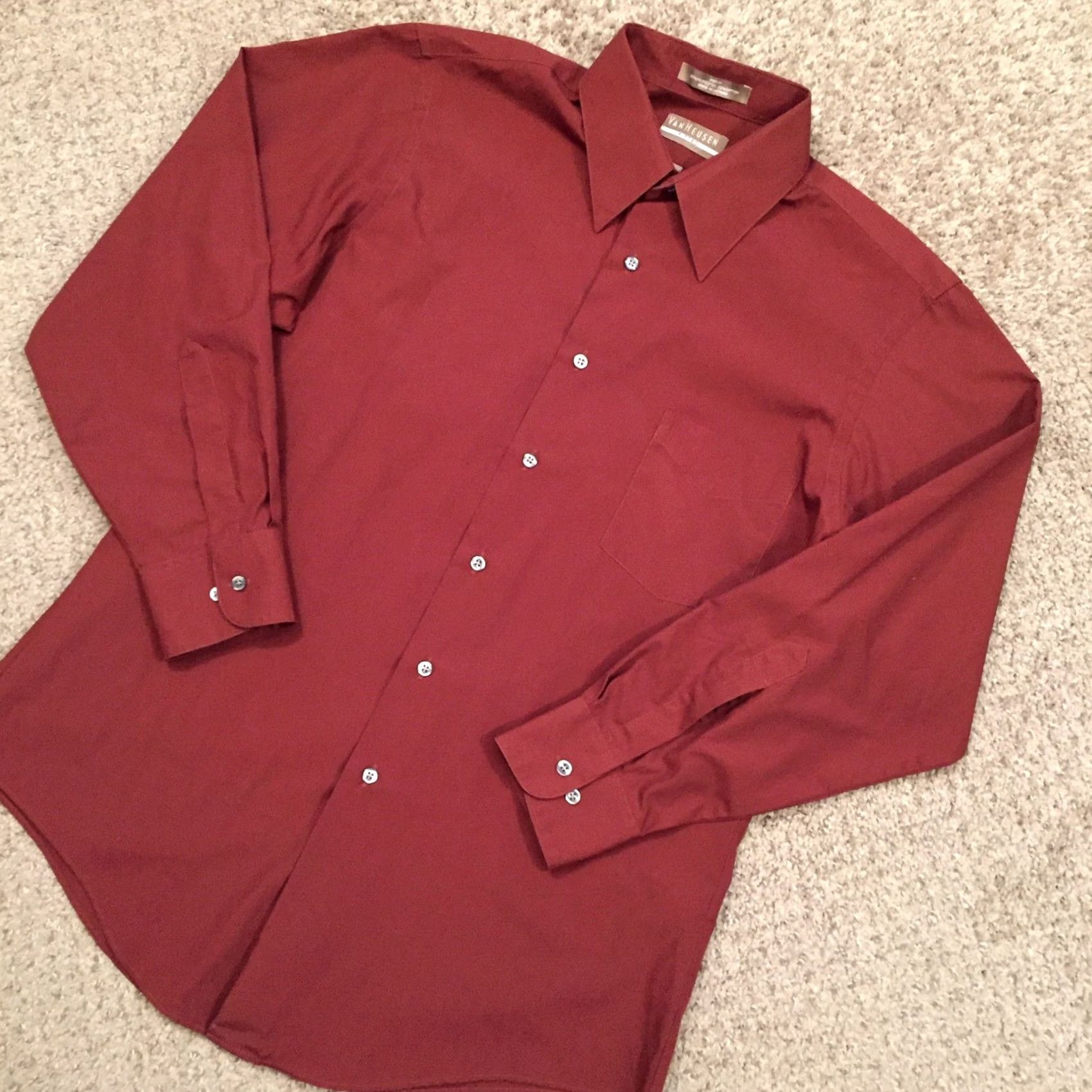 Van Heusen Van Heusen Shirt Mens Large Dark Orange Long Sleeve Button-Up Fitted Poplin Size US L / EU 52-54 / 3 - 2 Thumbnail