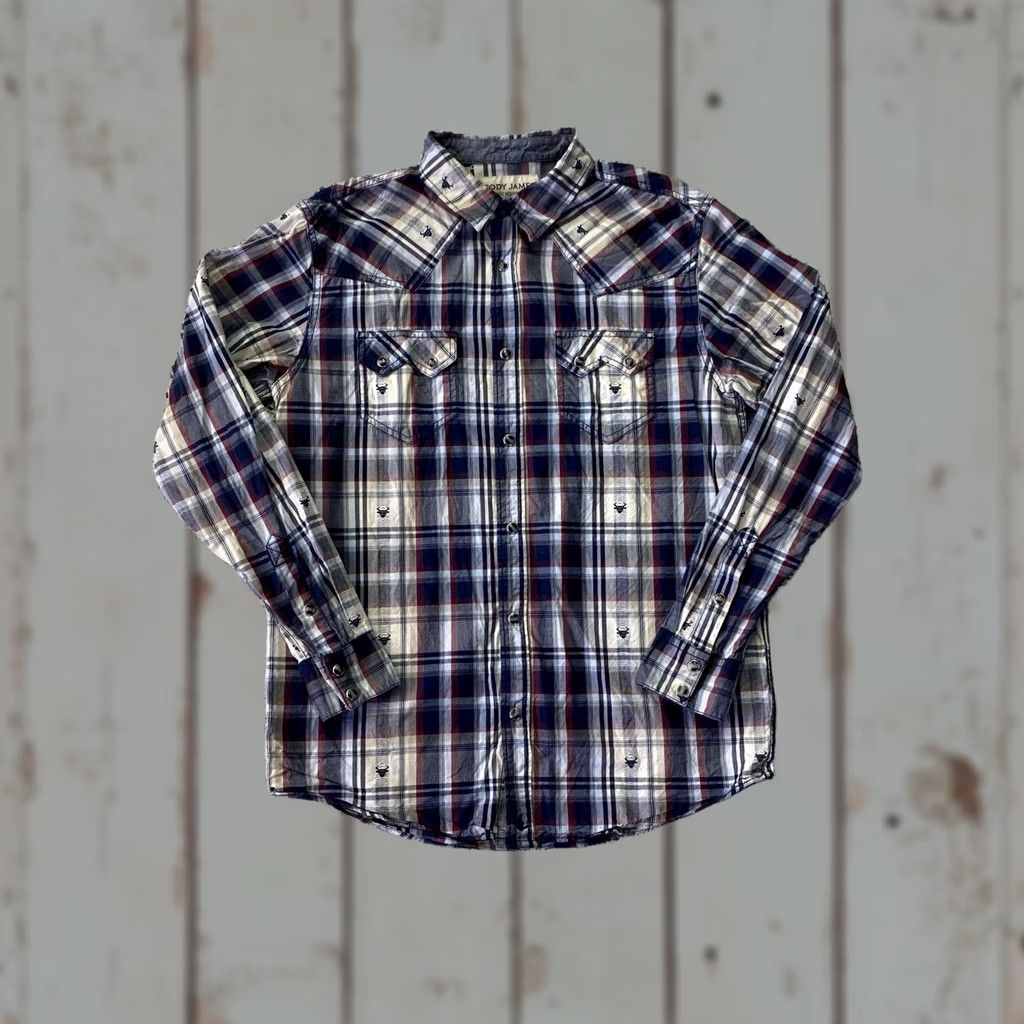 Cody James Cody James Pearl Snap Western Flannel Shirt Men's M Blue Plaid Button-Up Long Sleeve Size US M / EU 48-50 / 2 - 1 Thumbnail