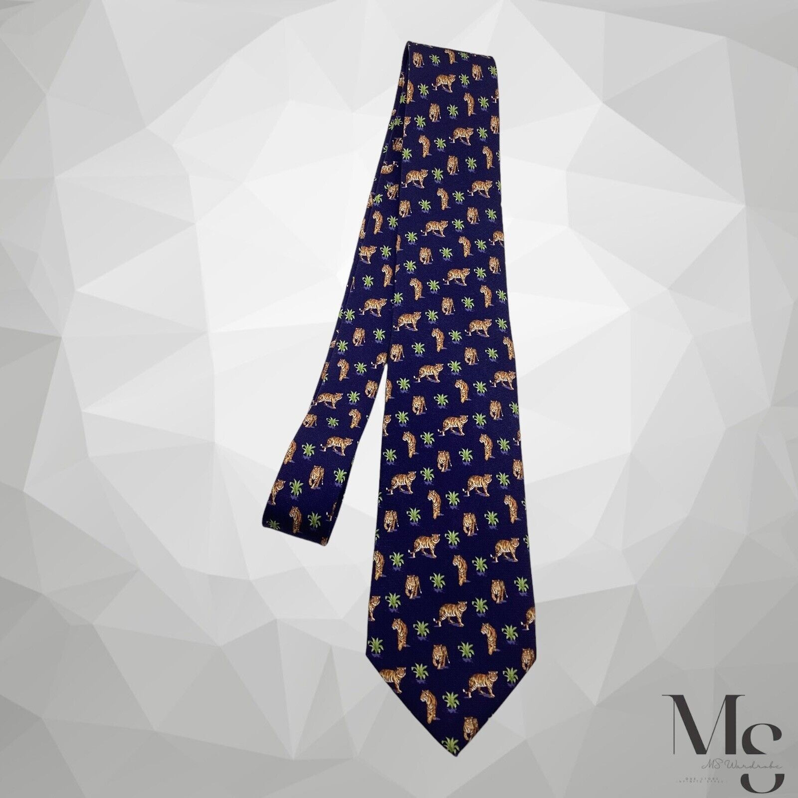 Paul Stuart PAUL STUART Blue Tiger in Bushes Print Silk Tie Made In USA Size ONE SIZE - 6 Thumbnail