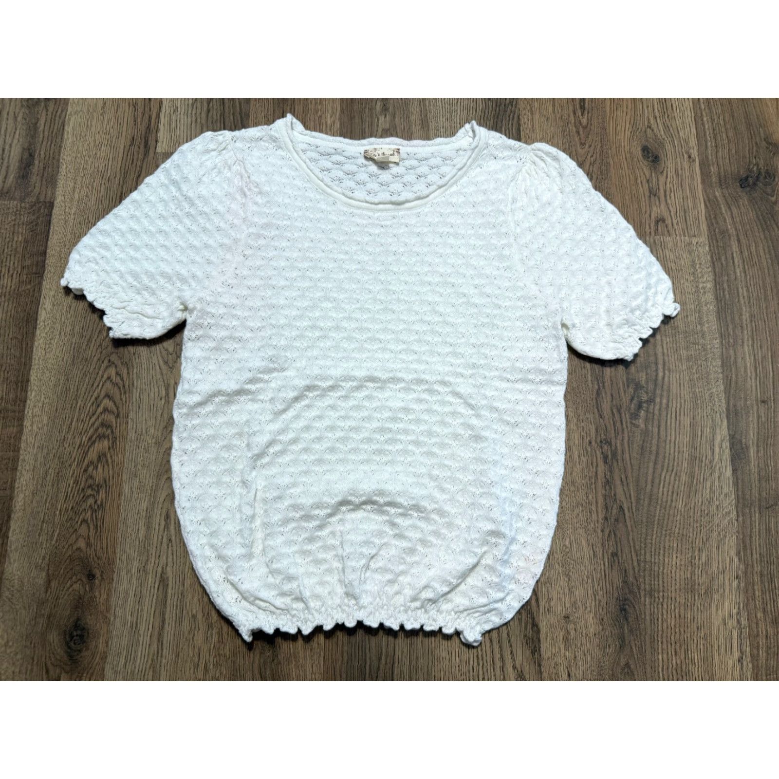 Vintage Hem & Thread Blouse Shirt Women's Small White Short Sleeve Knitted Size S / US 4 / IT 40 - 2 Thumbnail