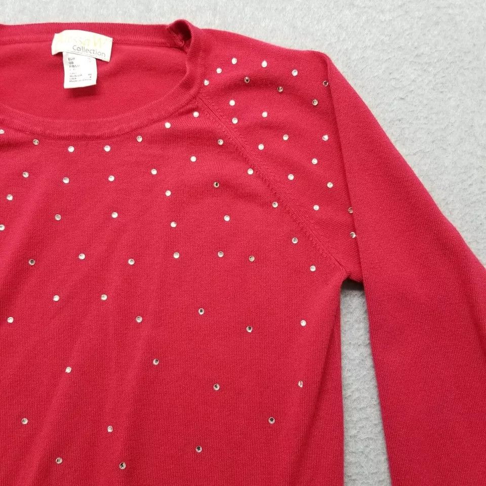 Other Alessa W Collection Sweater Womens 4 Red Long Sleeve Stones Size S / US 4 / IT 40 - 4 Thumbnail