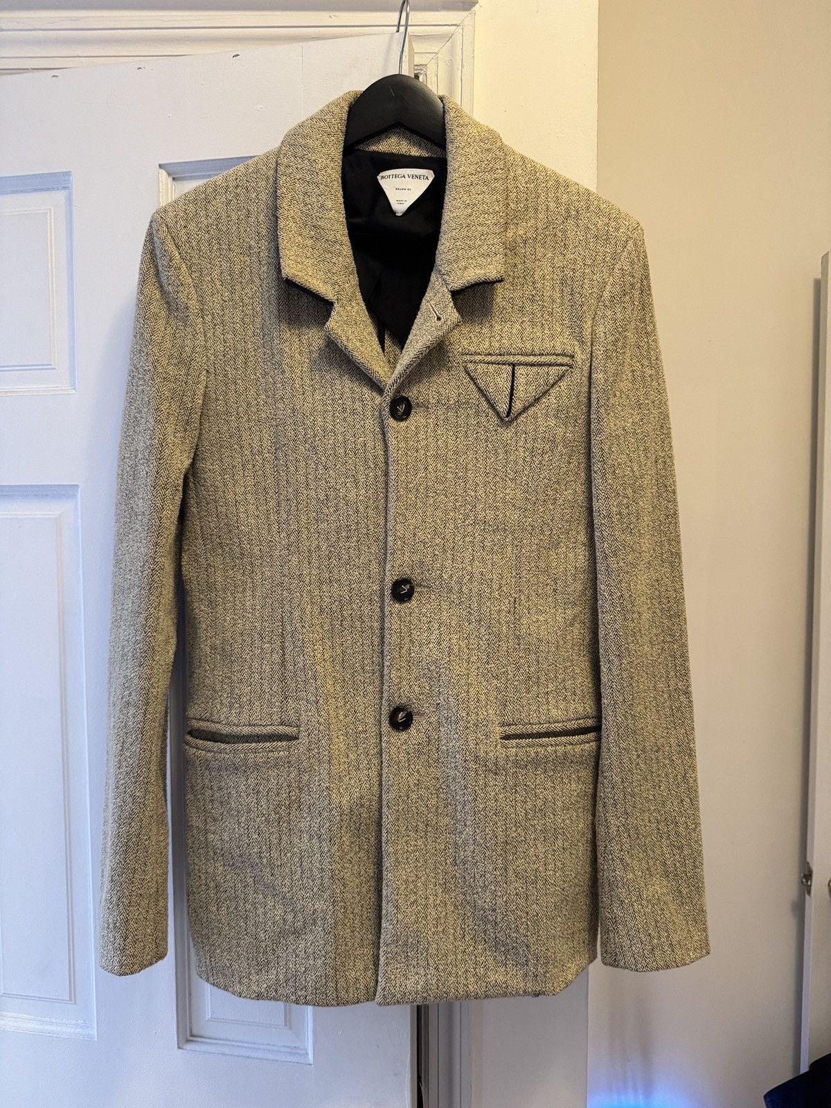 Bottega Veneta Salon 1 silk blend stretch herringbone blazer Size 46R - 1 Thumbnail