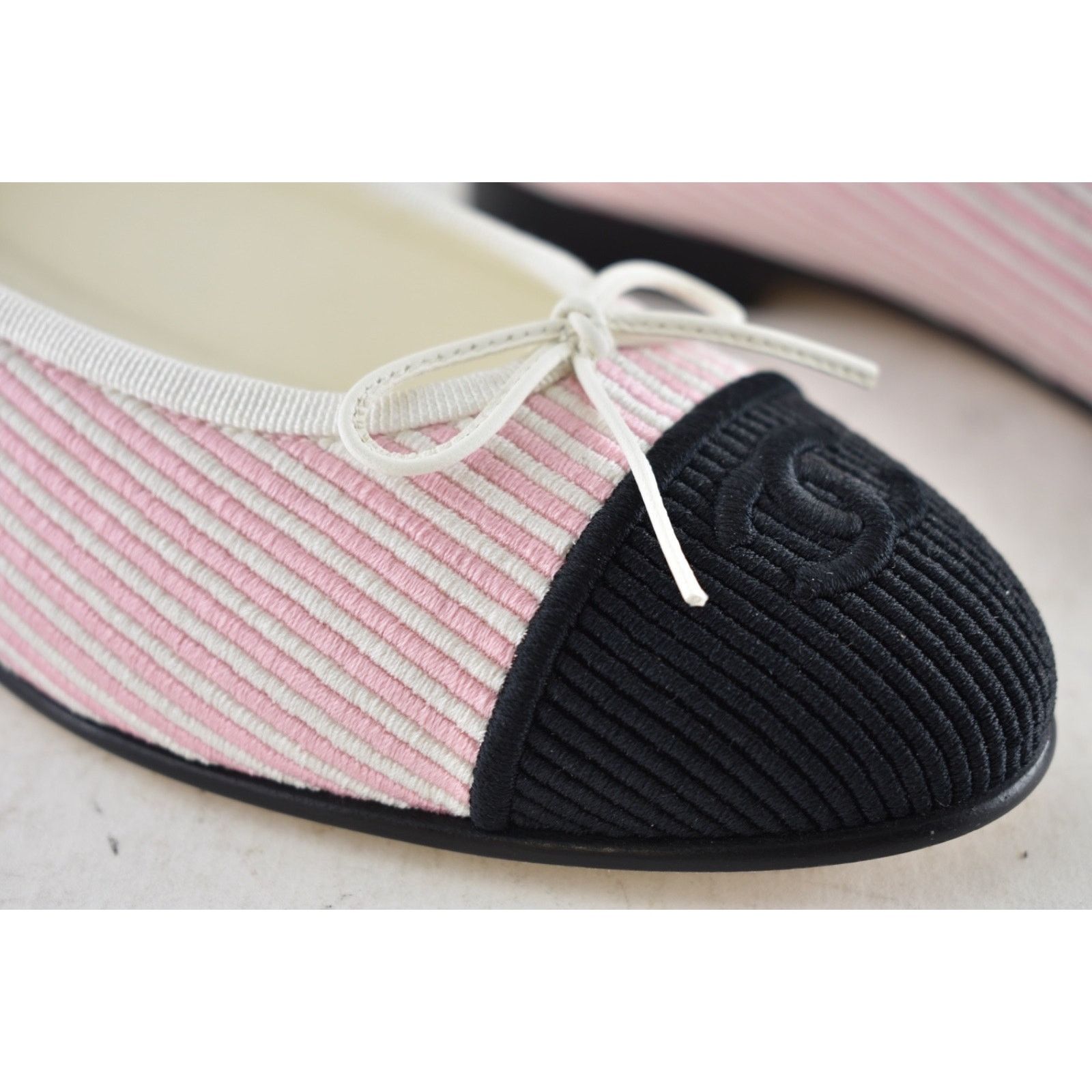 Chanel Chanel 24S Pink White Black Pinstripe Stripe CC Logo Ballet Size US 7 / IT 37 - 5 Thumbnail