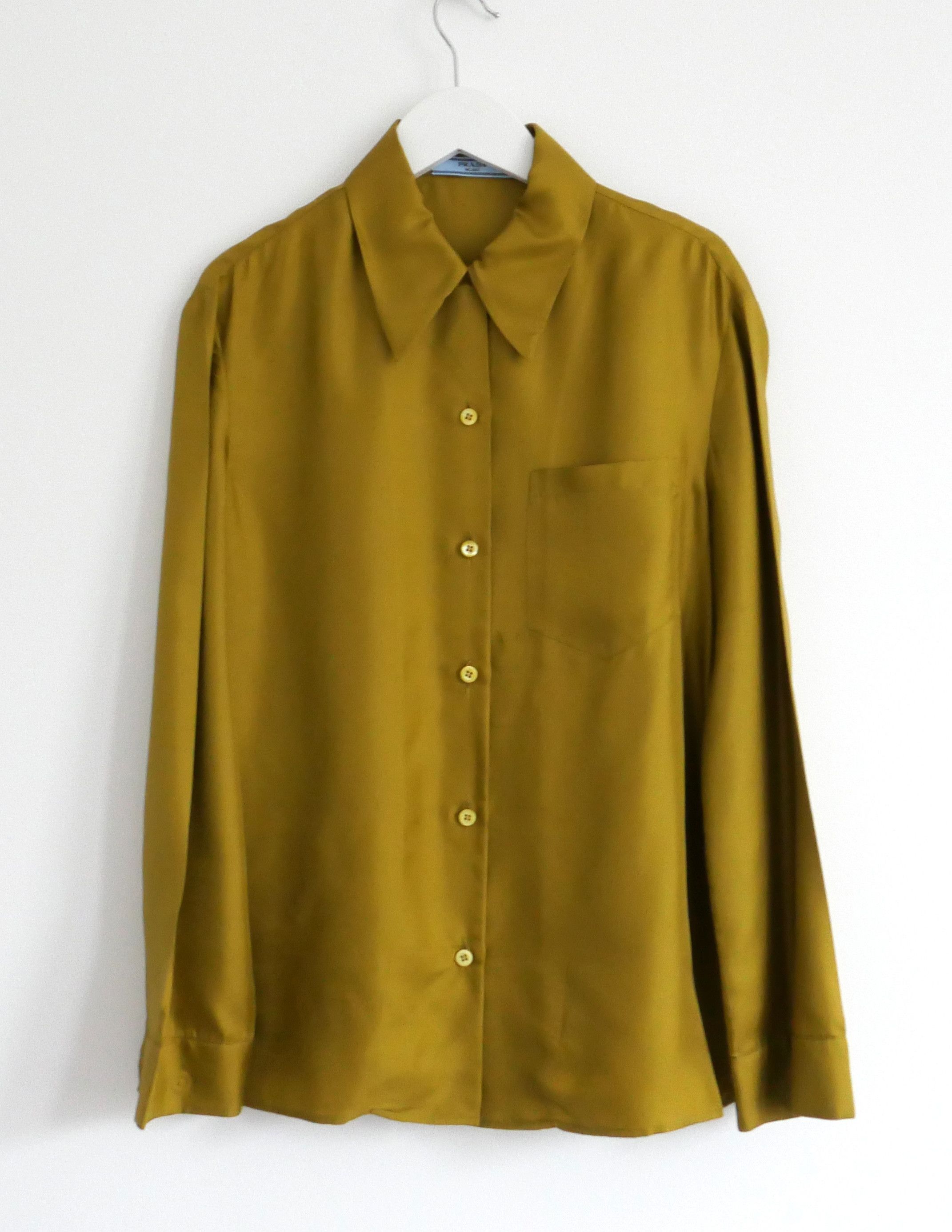Prada Prada Fall 2015 Chartreuse Green Silk Shirt Size S / US 4 / IT 40 - 1 Thumbnail
