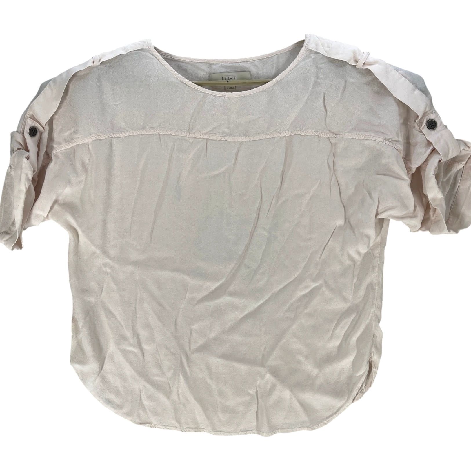 Loft LOFT Blouse Shirt Women Regular Size L Pink Short Sleeve Office Minimalist Coquette 21" Pit to Pit 23.5" Length Pullover Size L / US 10 / IT 46 - 2 Thumbnail