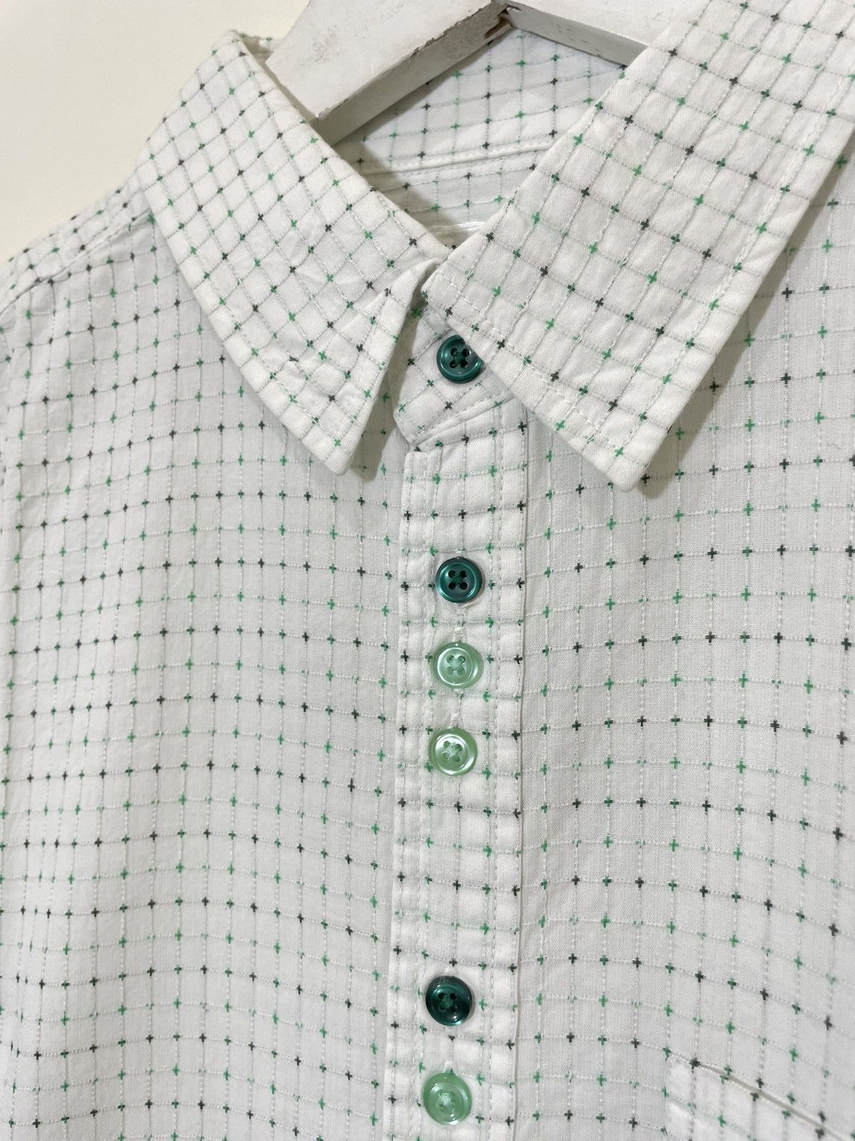 Balenciaga 2000s Japan White Micro Check Short Sleeve Button Up Shirt Size US M / EU 48-50 / 2 - 3 Thumbnail