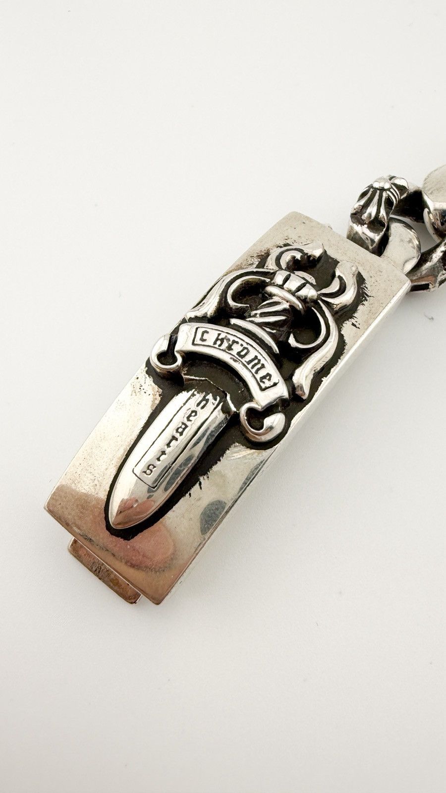 Chrome Hearts SUPER RARE! Silver ID Cross Fancy Link Cuban Bracelet Size ONE SIZE - 4 Thumbnail